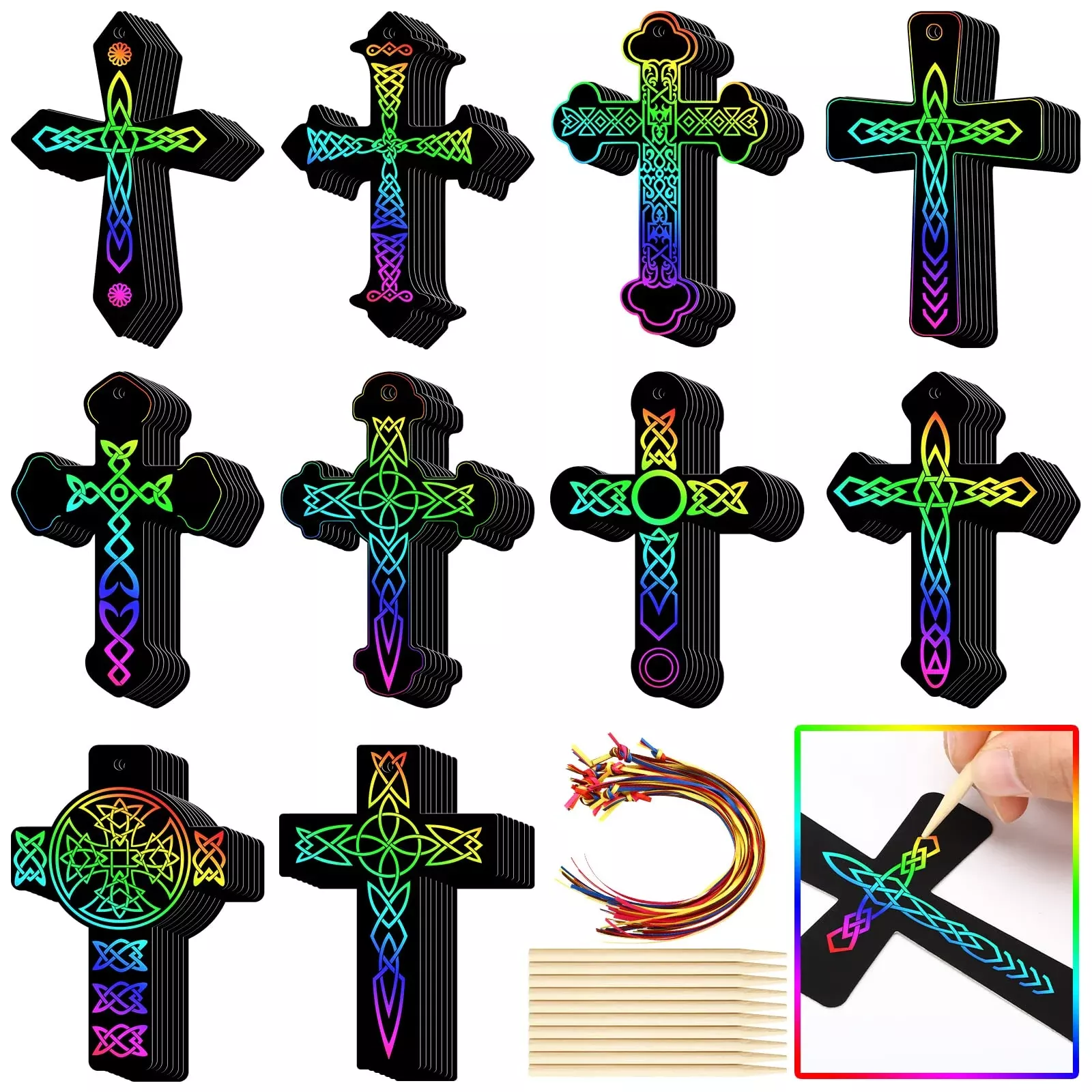 Chivao Scratch Cross Crafts Kit, Multicolor, 80 Pieces, 16cm