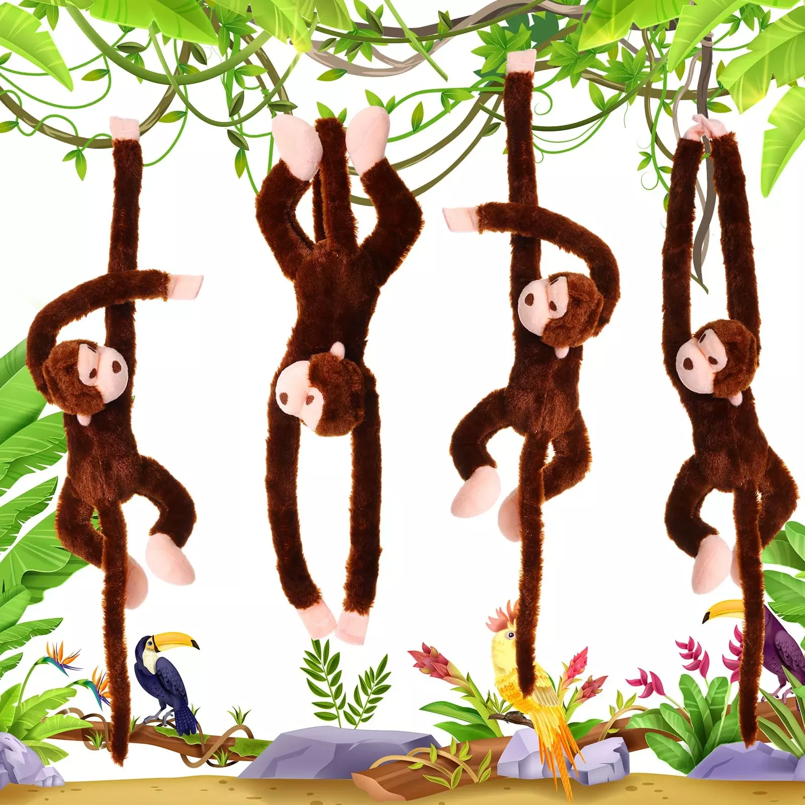 Chivao Set Of 4 Stuffed Monkey Hanging Stuffed Animal Monkey Plush Toy