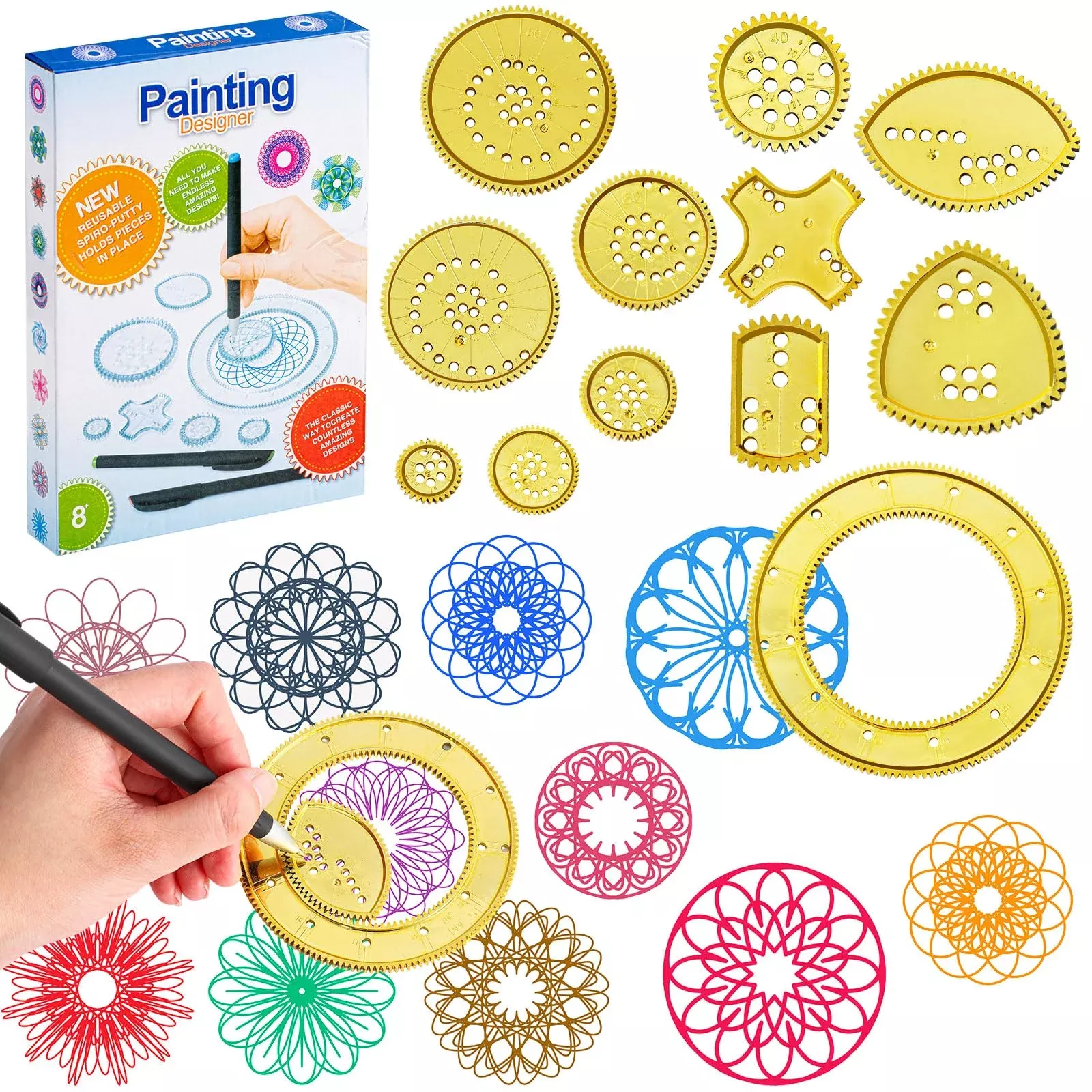 Chivao Spiral Drawing Stencil Set with Storage Case, Gold, 12 Pieces