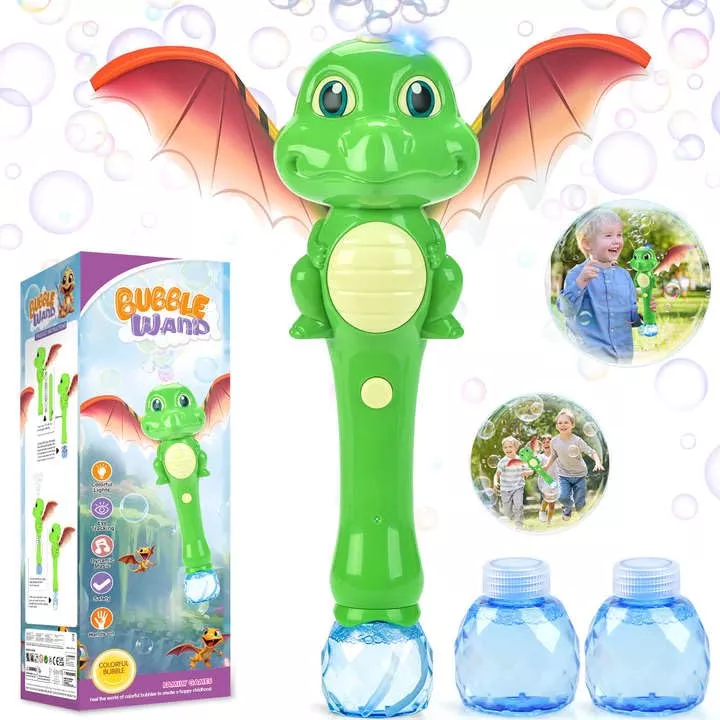 Chridark Dino Bubble Wand for Kids, Green, 27cm x 9cm x