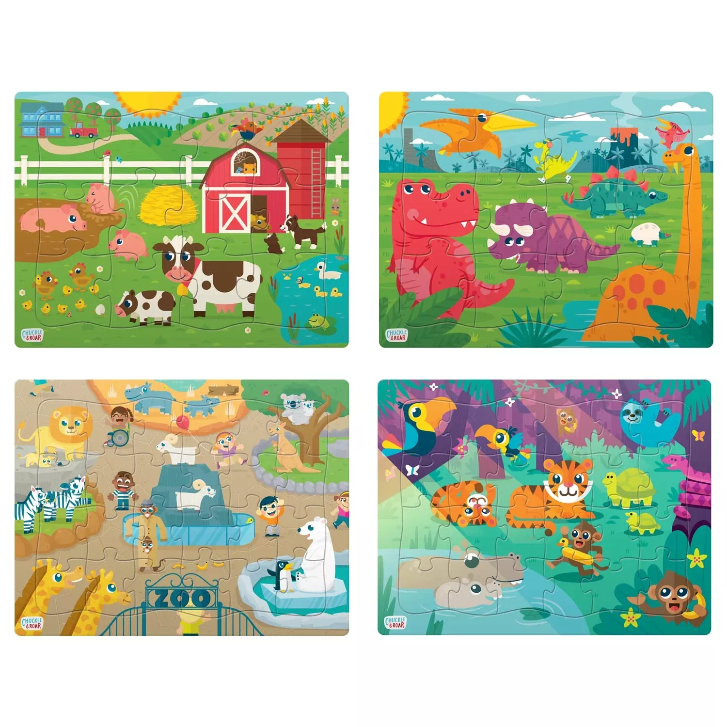 Chuckle & Roar Puzzles for Kids - 12 & 24 Piece Farm, Dinosaur