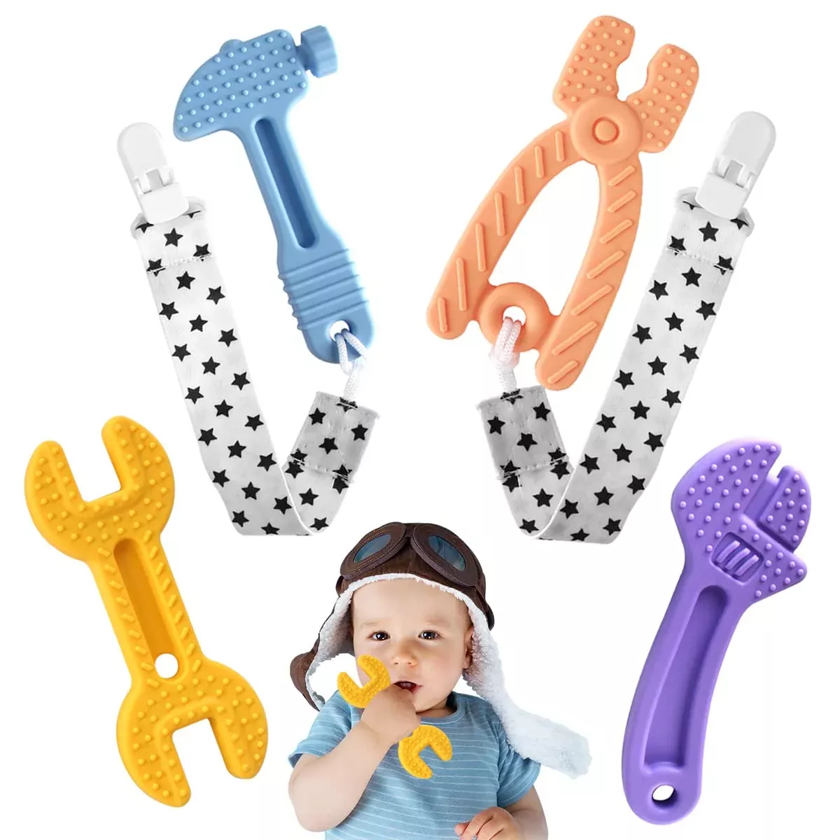 Chuya Baby Teether 4 Pack Silicone Wrench & Hammer Red