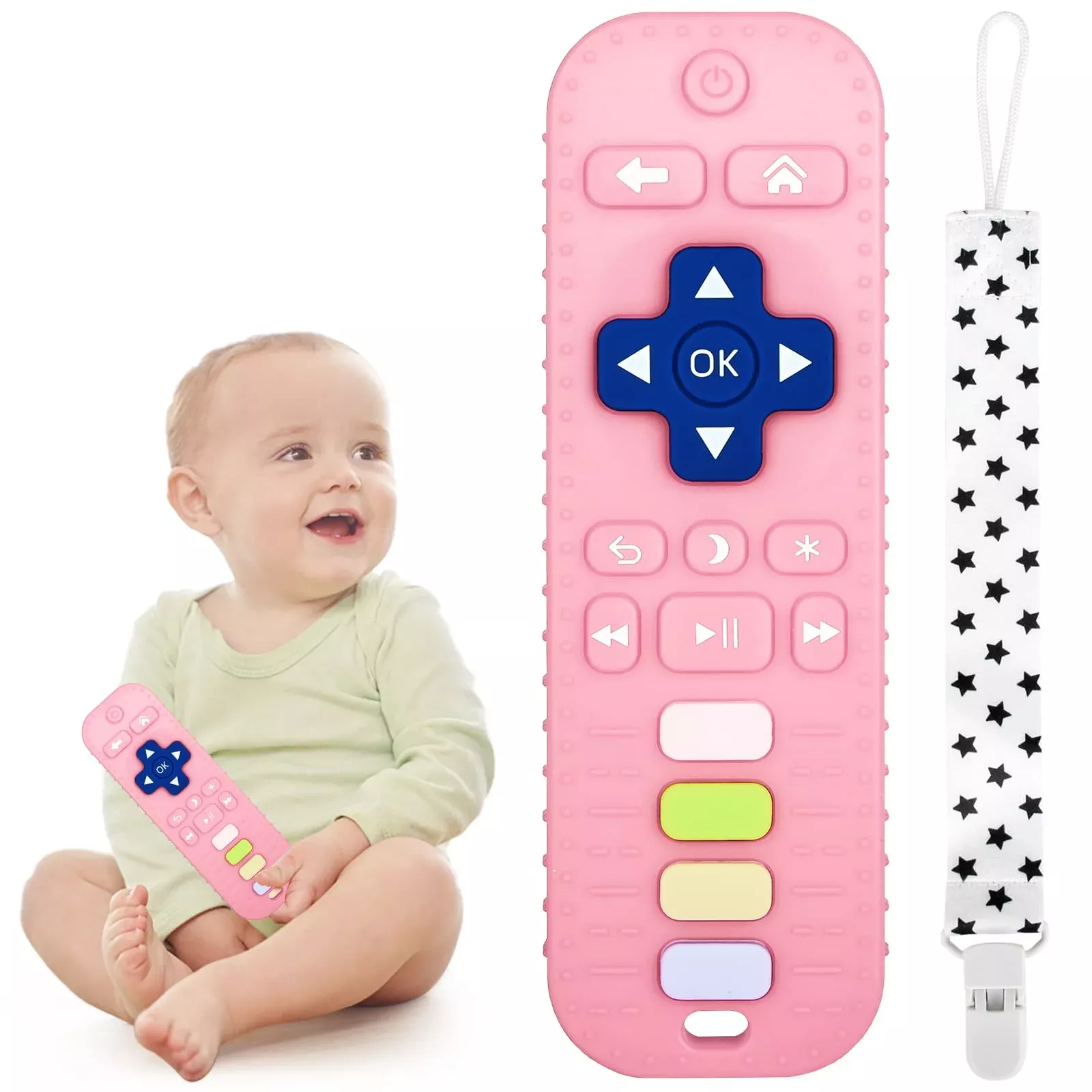 Chuya Baby Teether Toy - Pink Silicone Remote for 3-24 Months