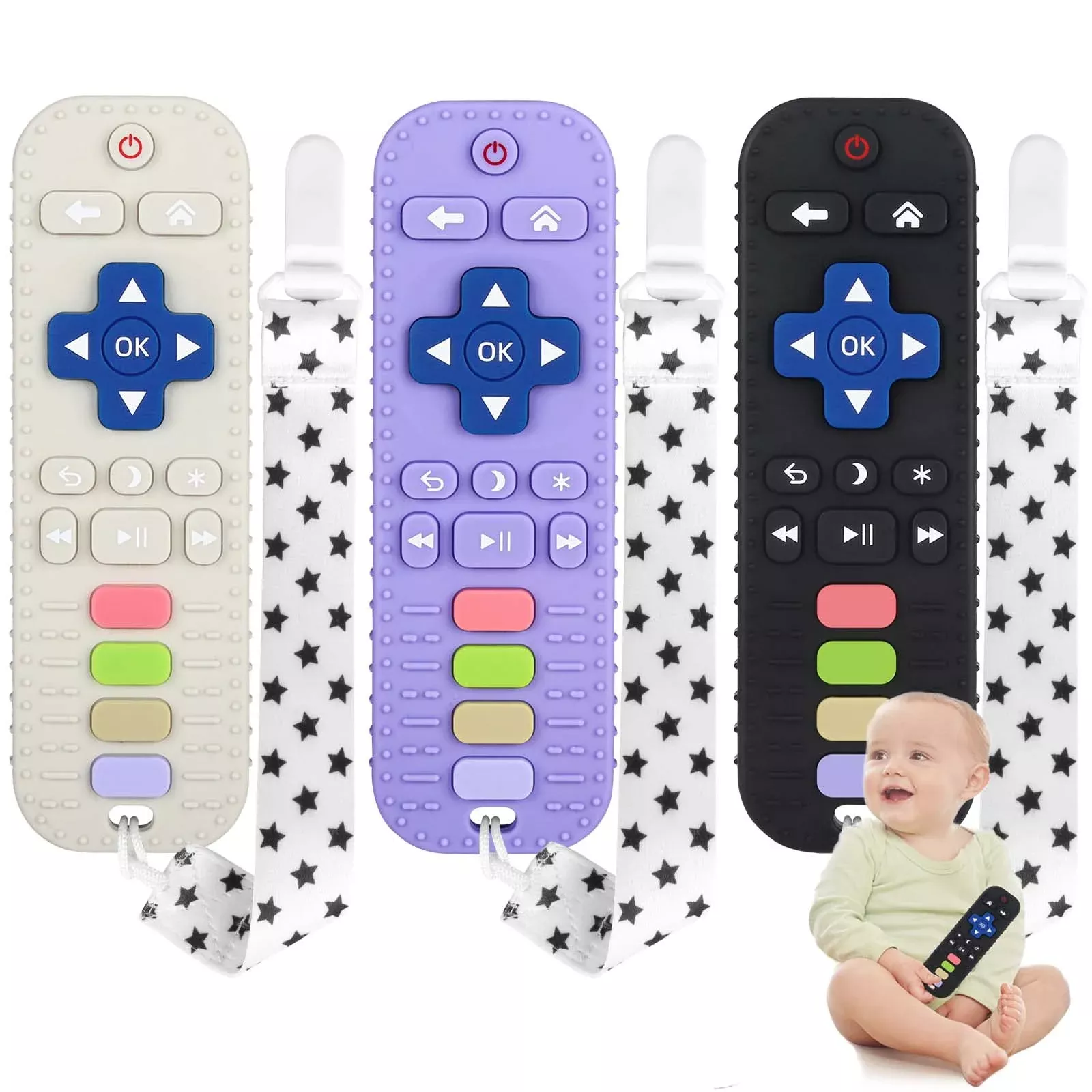 Chuya Teether Toy for Babies 3-24 Months Food-Grade Silicone Black+Apr