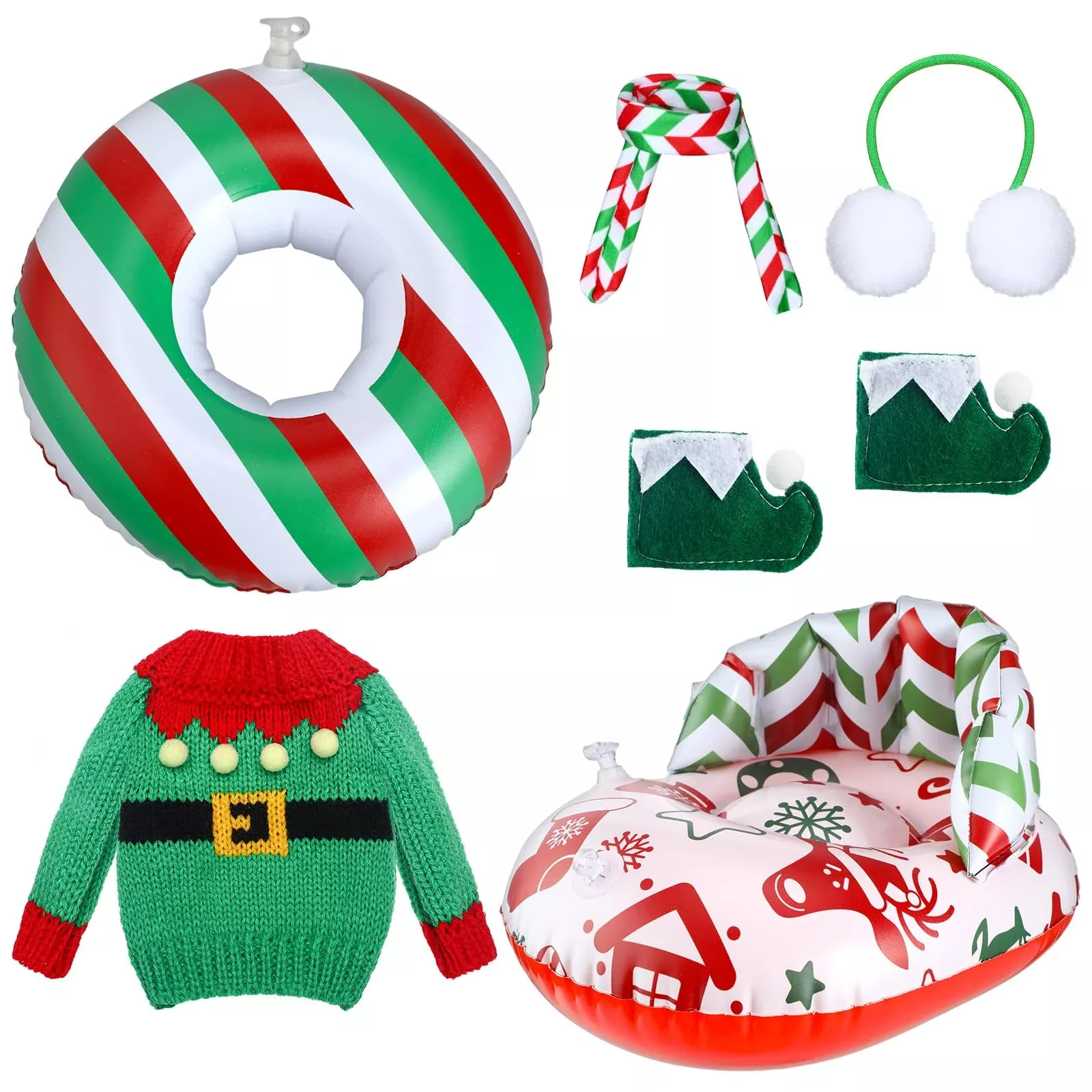 Cindeer Christmas Doll Accessories Set - Small Red Green Stripe