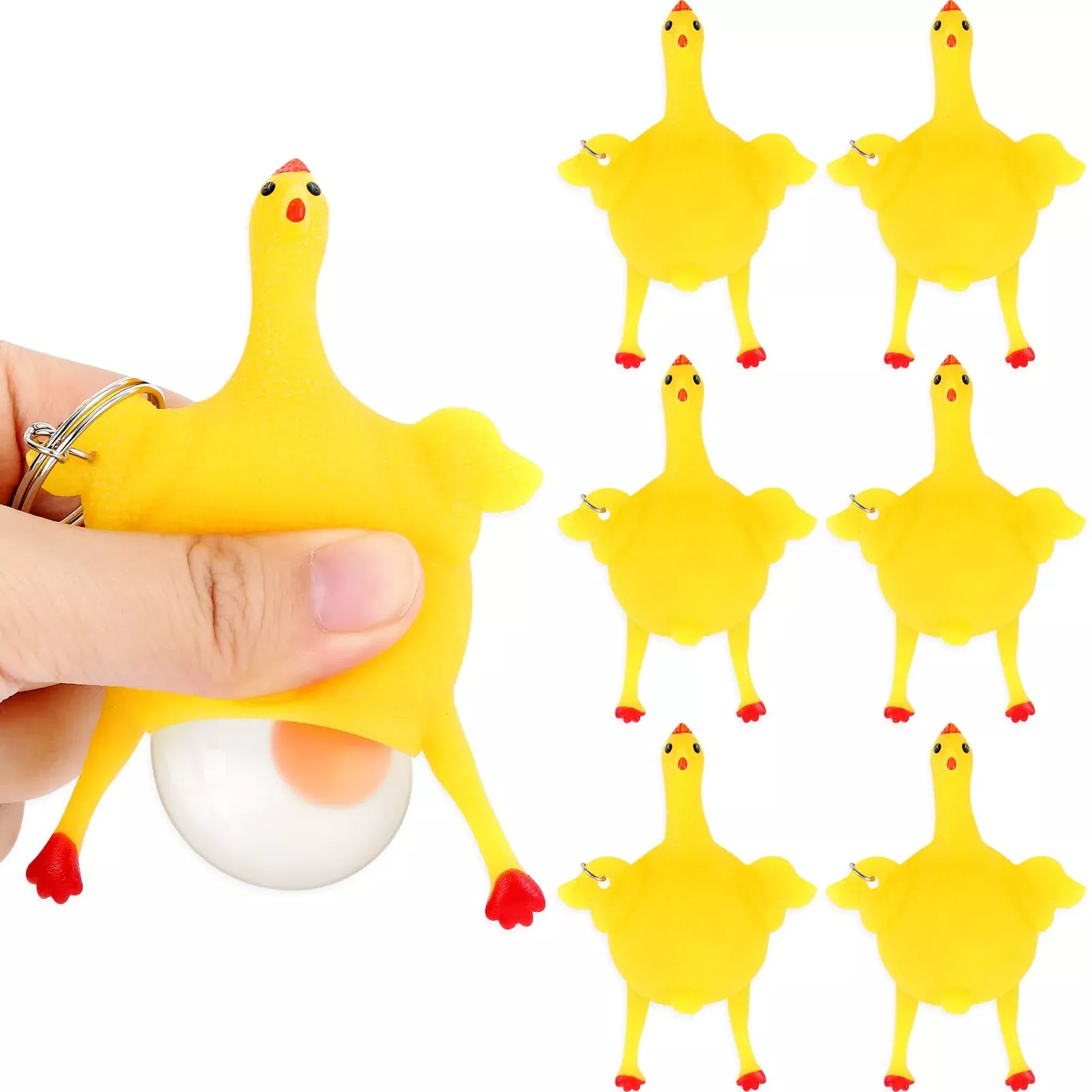 Civaner 6 Pieces 10 Cm Funny Rubber Chicken Keychain Novelty Laying Eg