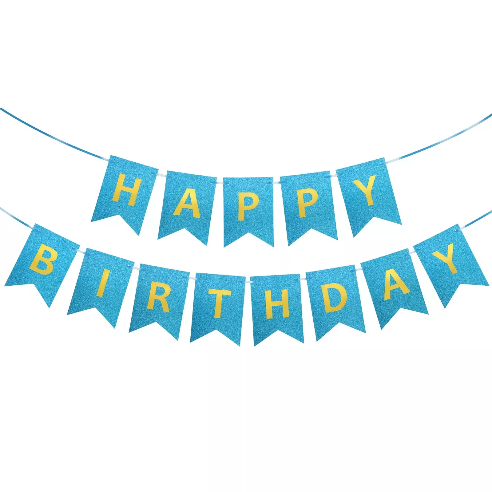 Clabby Glitter Happy Birthday Banner, Blue, 13 Flags, 3.3 Yards