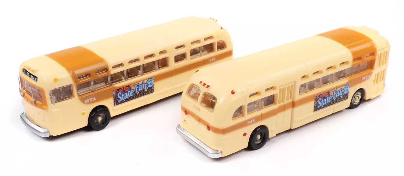 Classic Metal Works 52001 N Scale GMC TD 3610 Transit Bus Miami MTA 2 Pack (State Fair Ad)