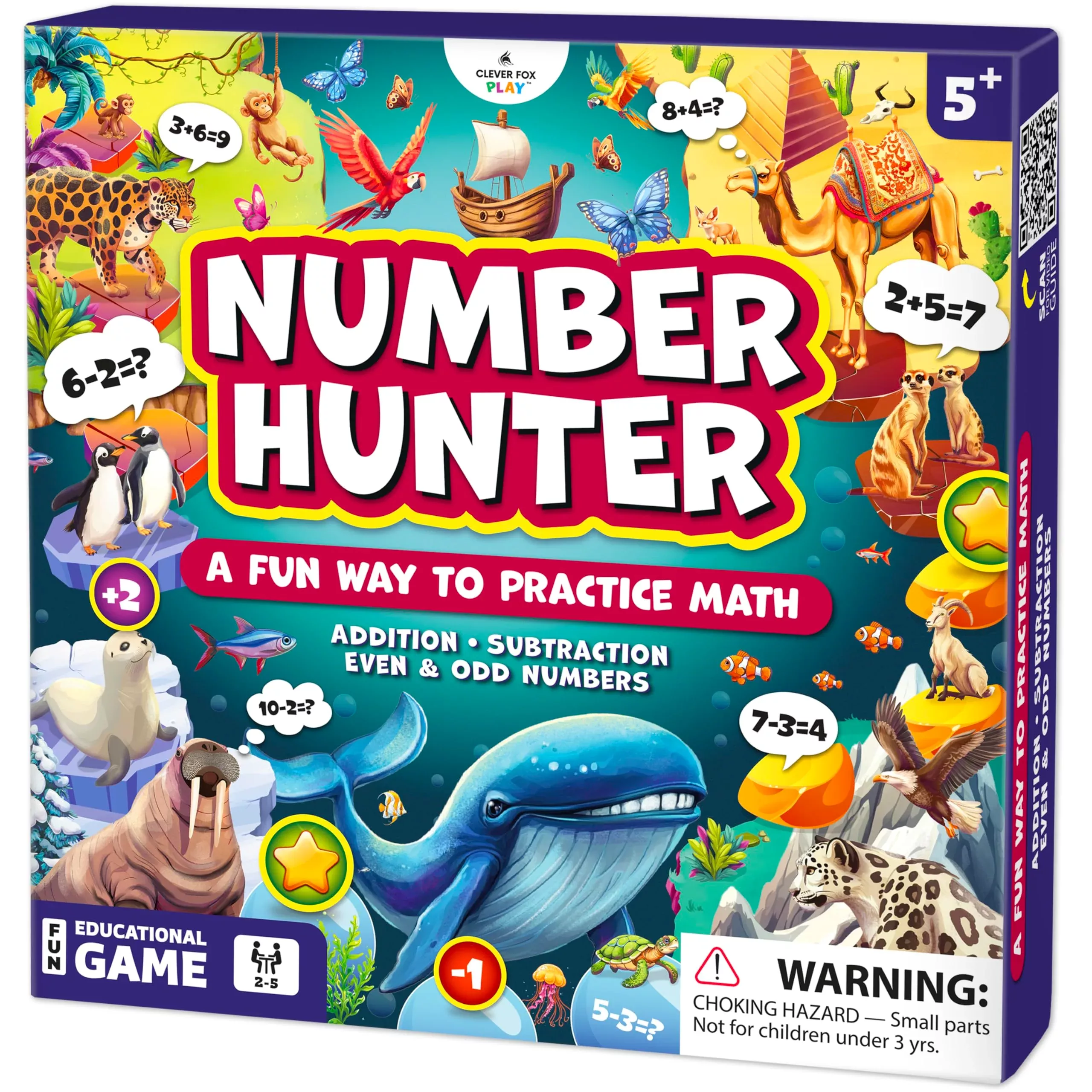 Clever Fox Play Number Hunter Board Game for Kids, Multi-color, 9.2"