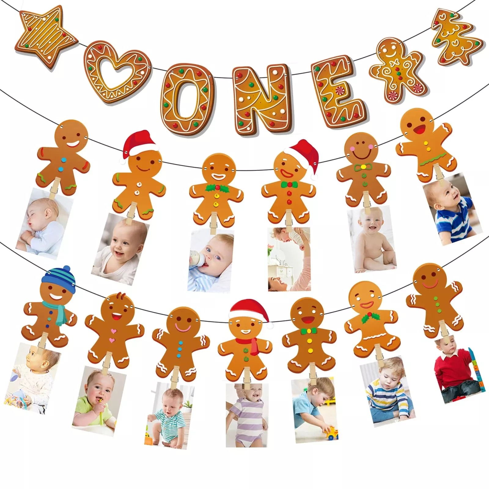 Clothmile Gingerbread Man Photo Pull Banners for Birthday Decorations