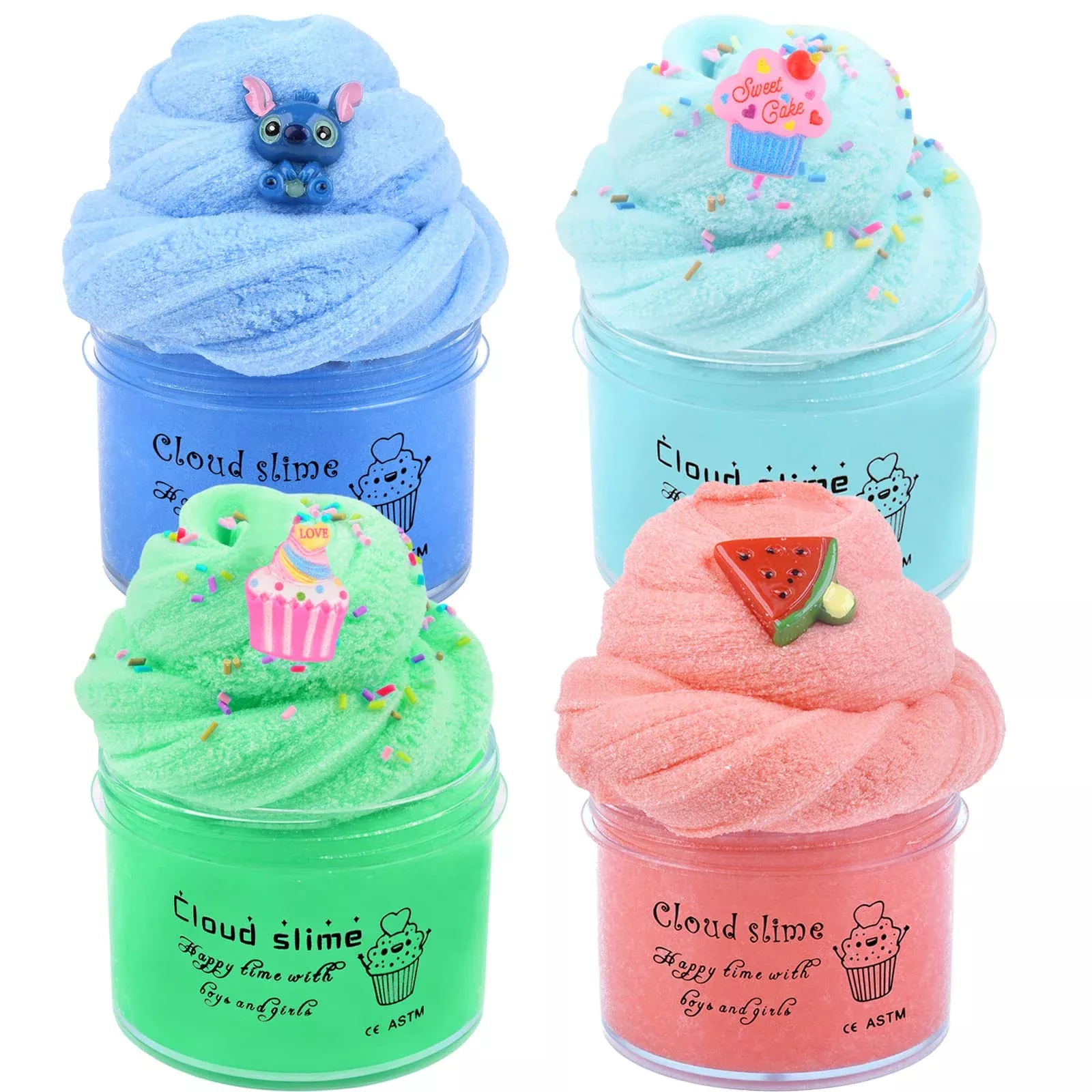Cloud Slime Kit 4 Pack, Scented Slime With Cute Slime Fun Charms, Soft