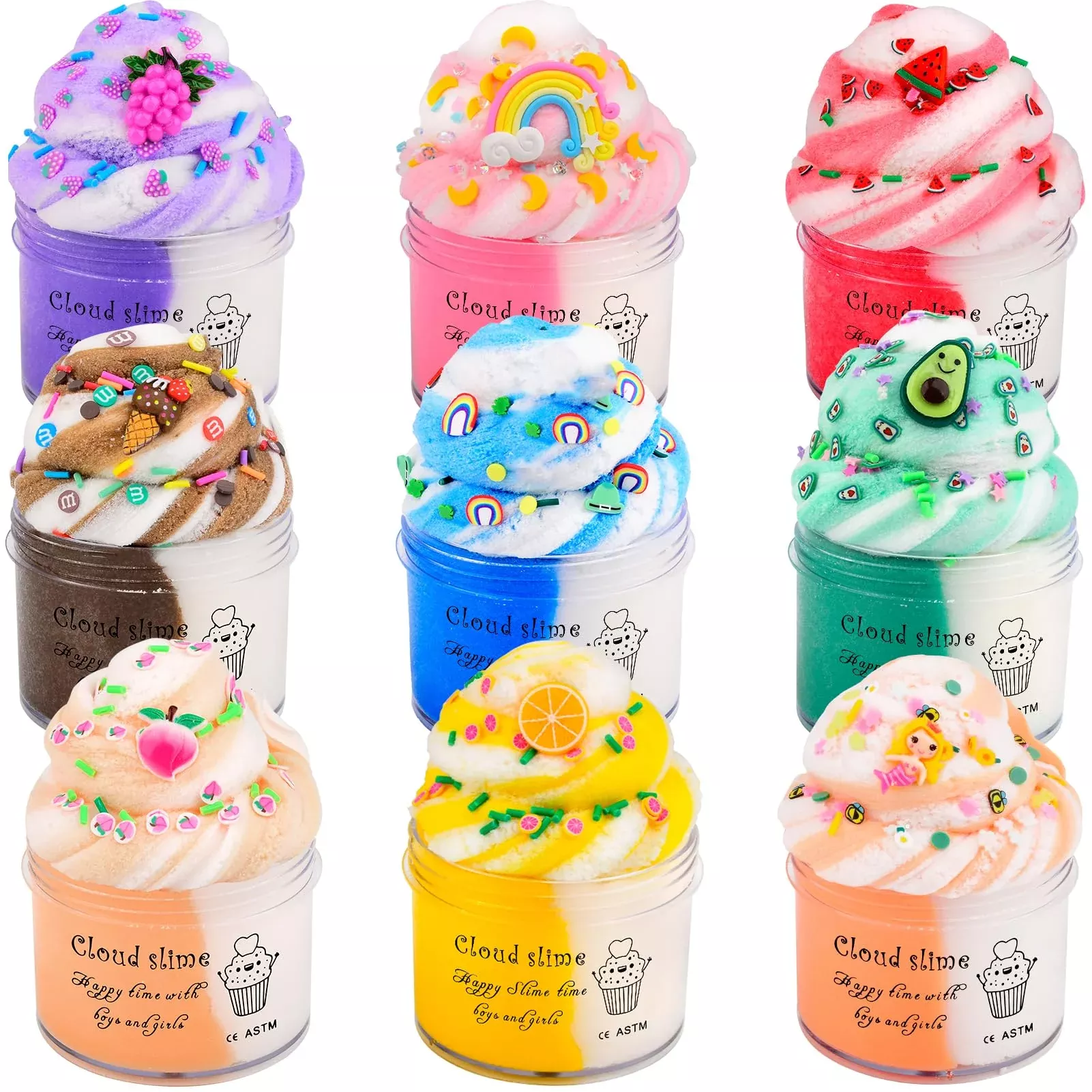 Cloud Slime Kit, 9 Pack Slimes With Peach, Watermelon, Rainbow, Blue C