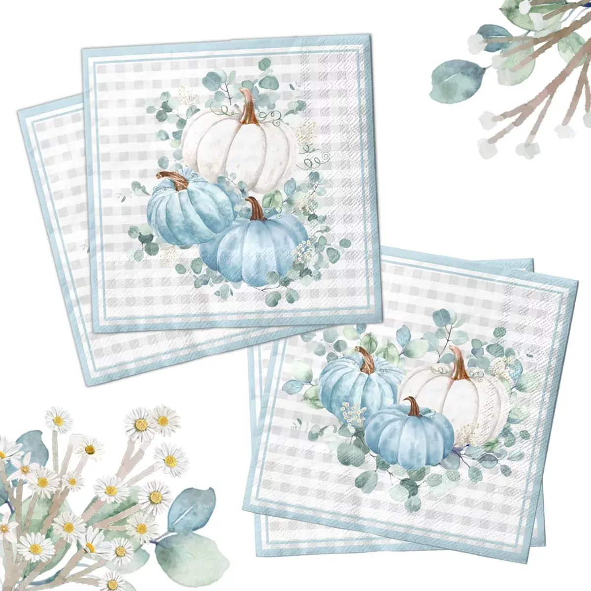 CMUSKO Blue Pumpkin Napkins for Fall Party, 13x13 inches, 40