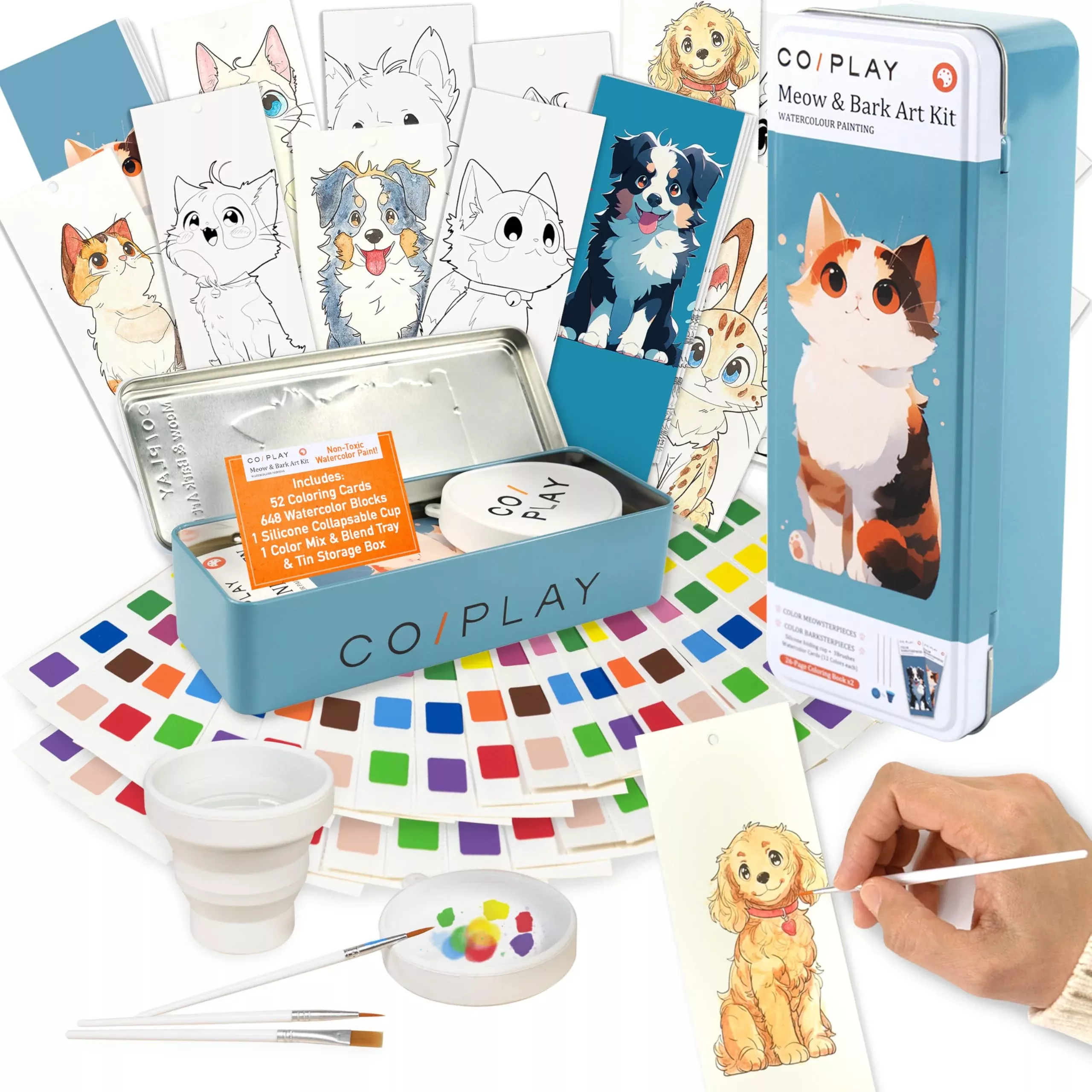 Coiplay 648 Color Blocks Watercolor Paint Set, 52-Bookmarks, 3 Brushes