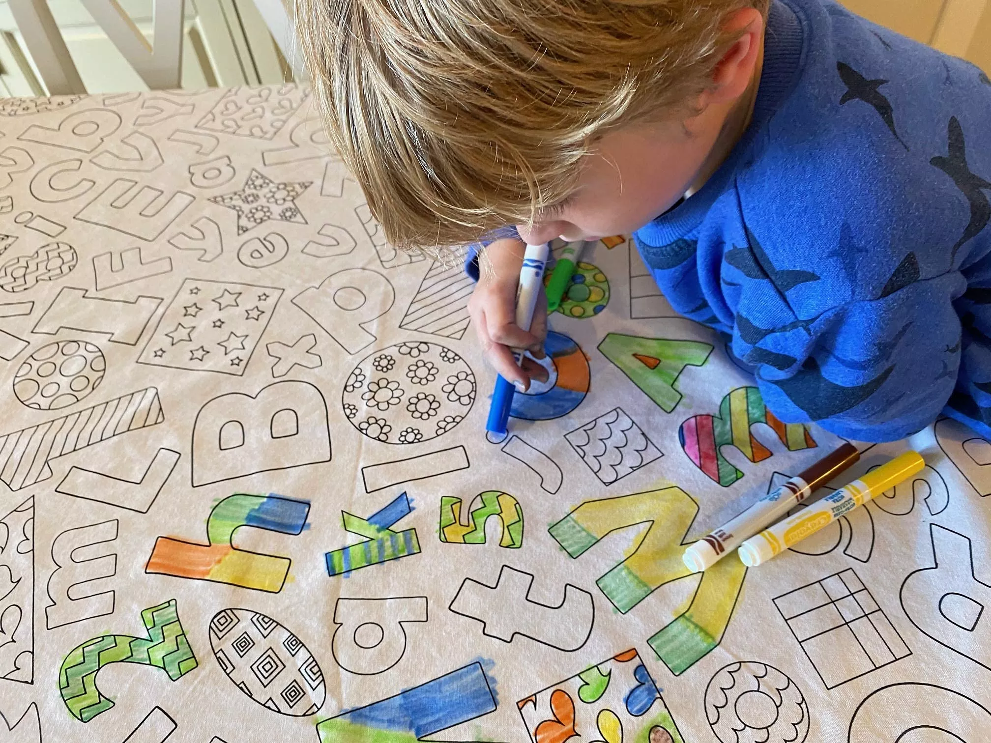 The Coloring Table Fabric Coloring Tablecloth XL Rectangle 60"x102" Learning Fun Design