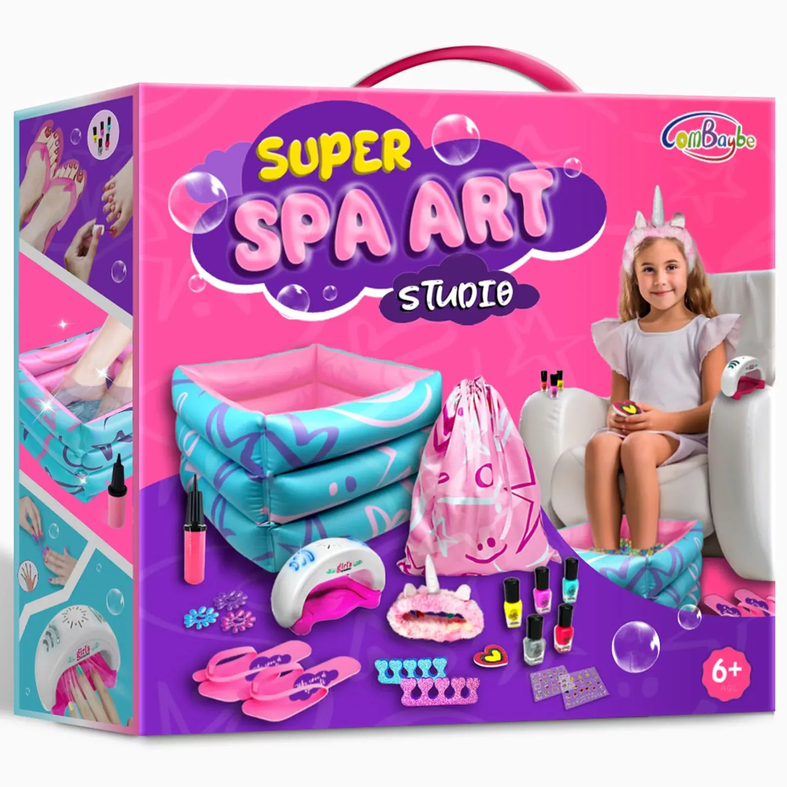 Combaybe Spa Party Kit for Girls, Inflatable Foot Spa, Pink, Medium