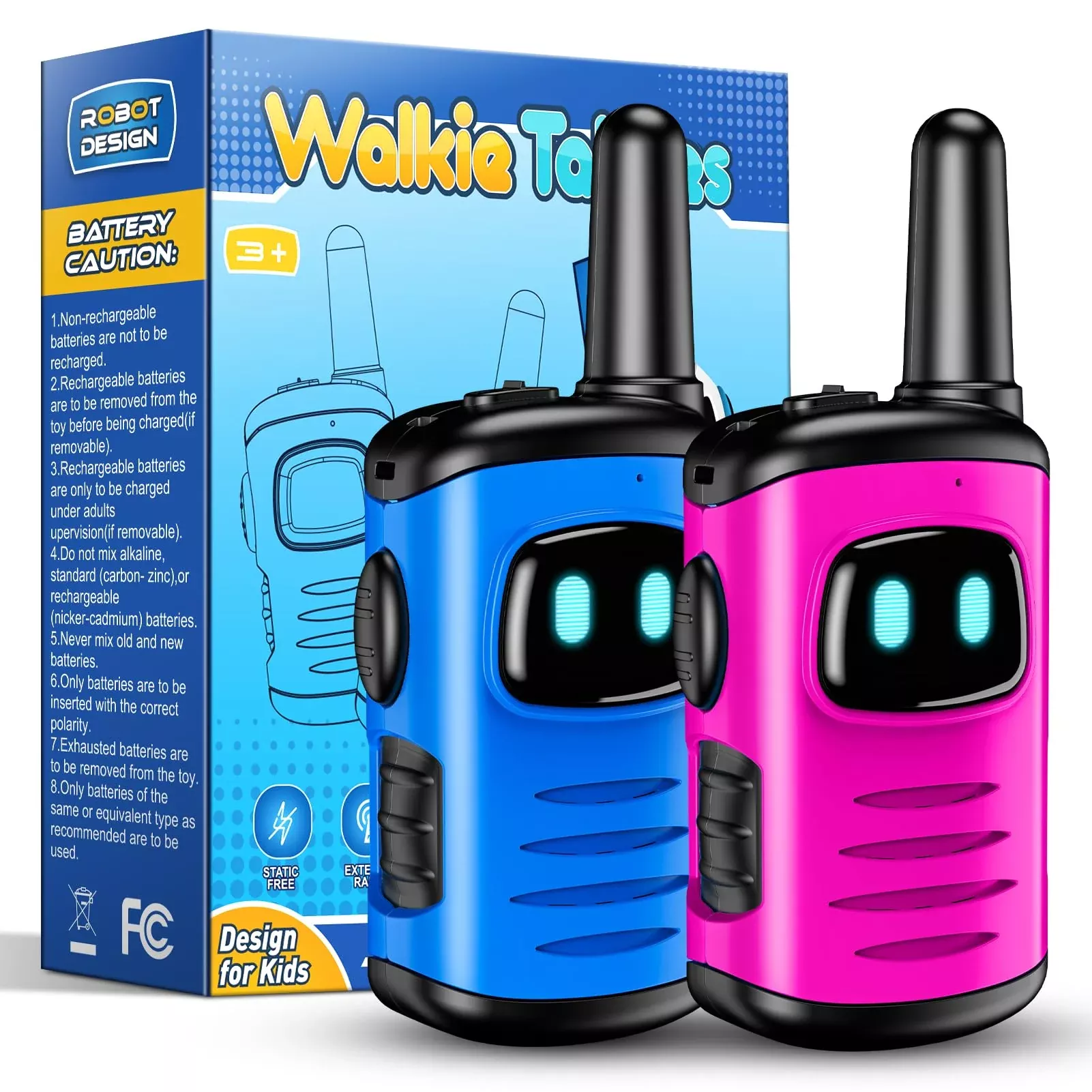 comedyfun Mini Robot Walkie Talkies 2 Pack for Kids - Blue Pink