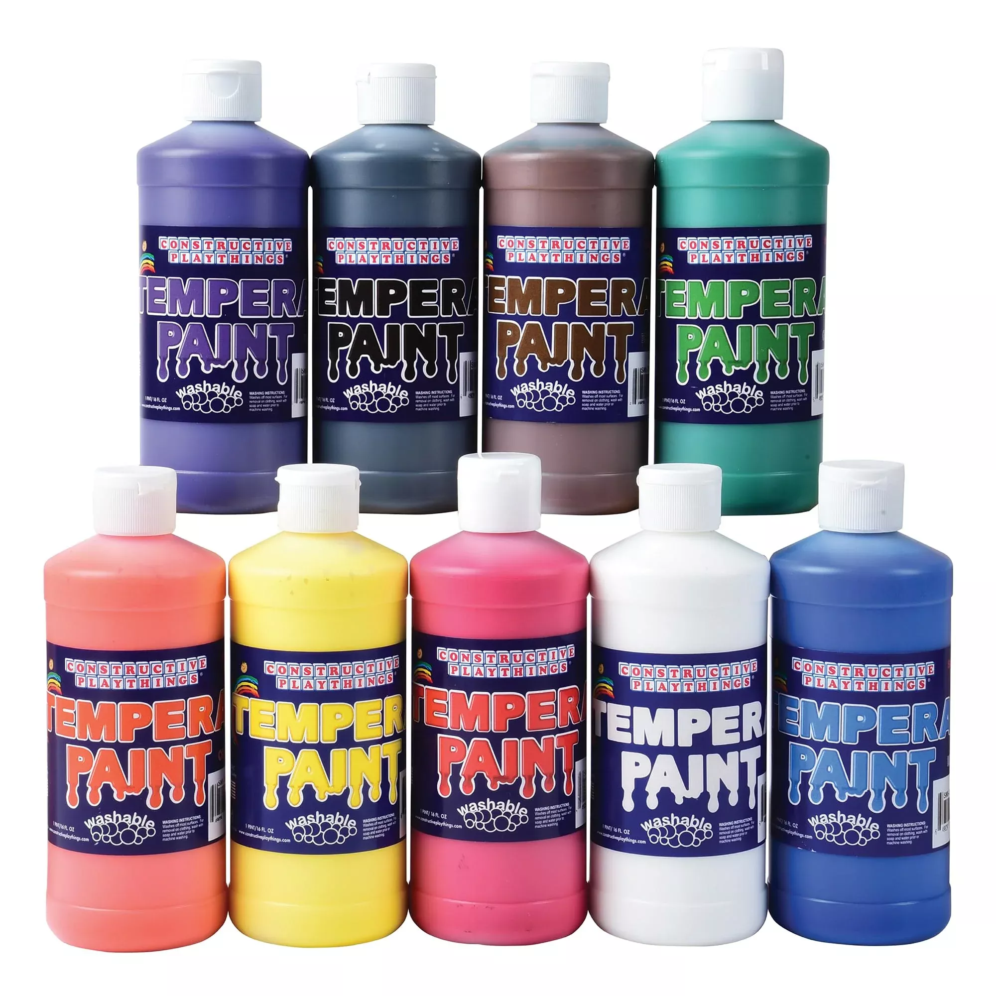 Constructive Playthings Kids 9-Color Tempura Paint Pint Set, Set Of 9