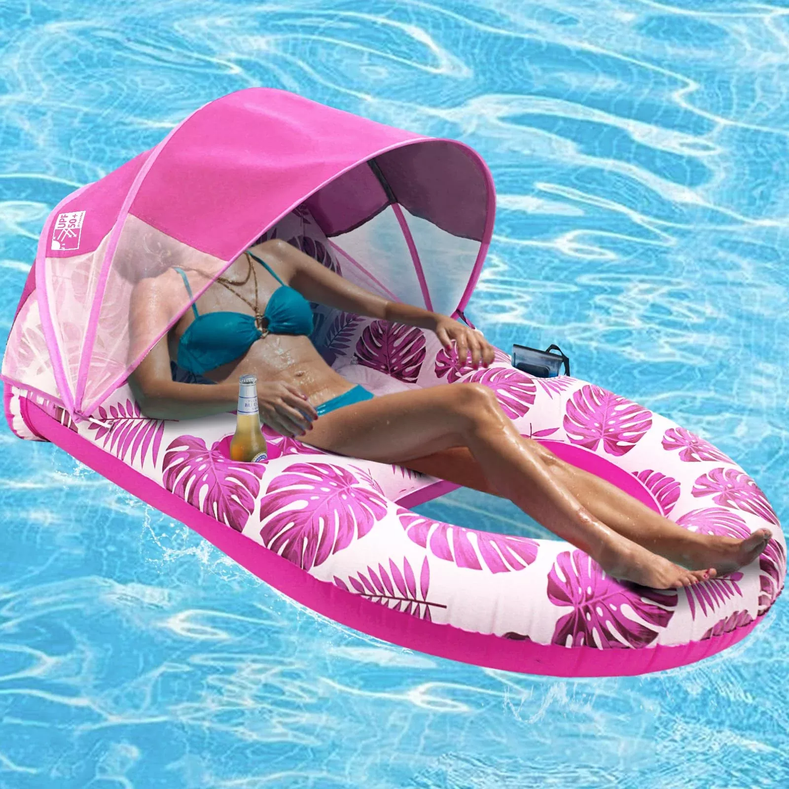 COOLCOOLDEE Pink Sunshade Pool Lounger Float XX-Large for Adults
