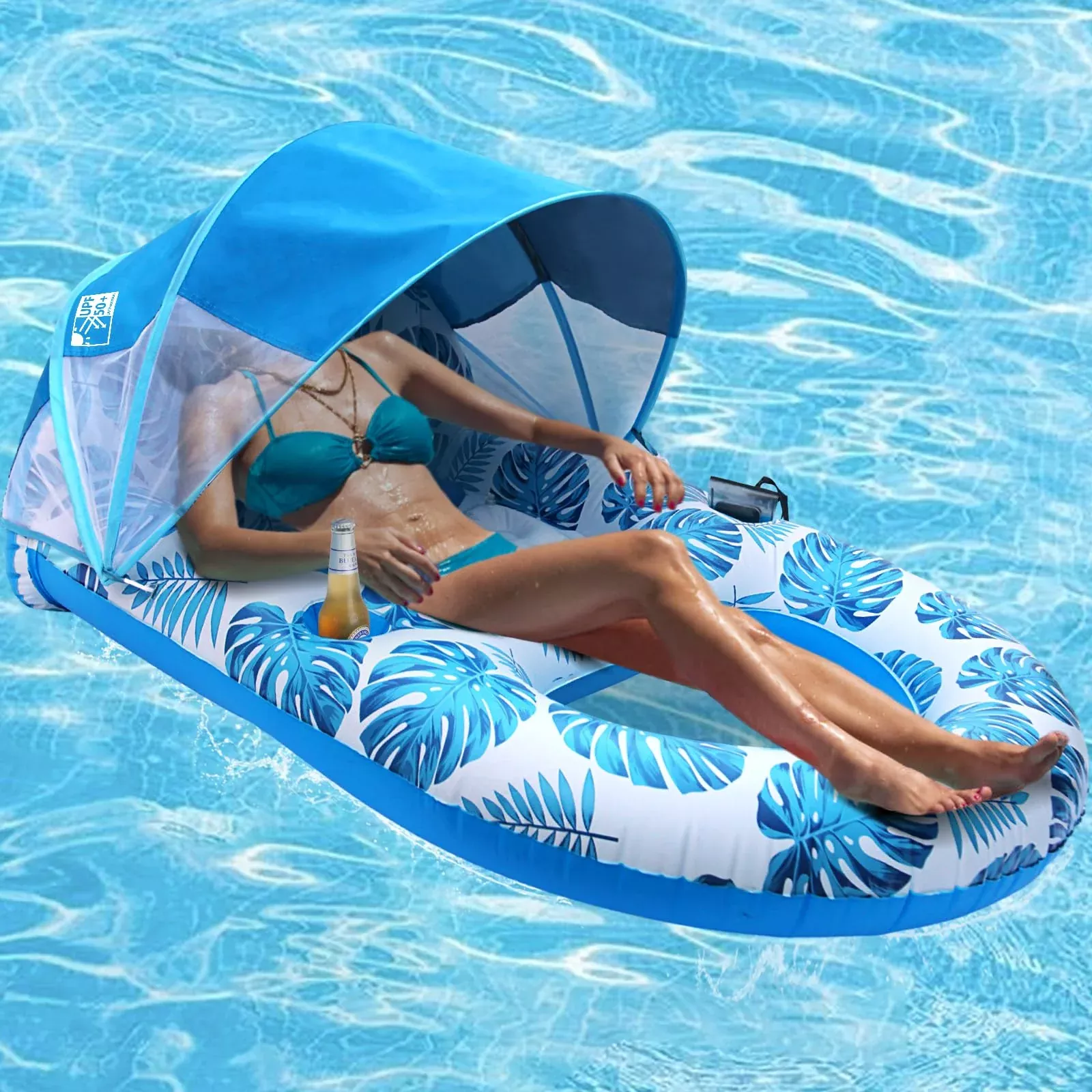 COOLCOOLDEE Ultimate Sunshade Lounger Float, Blue, XX-Large