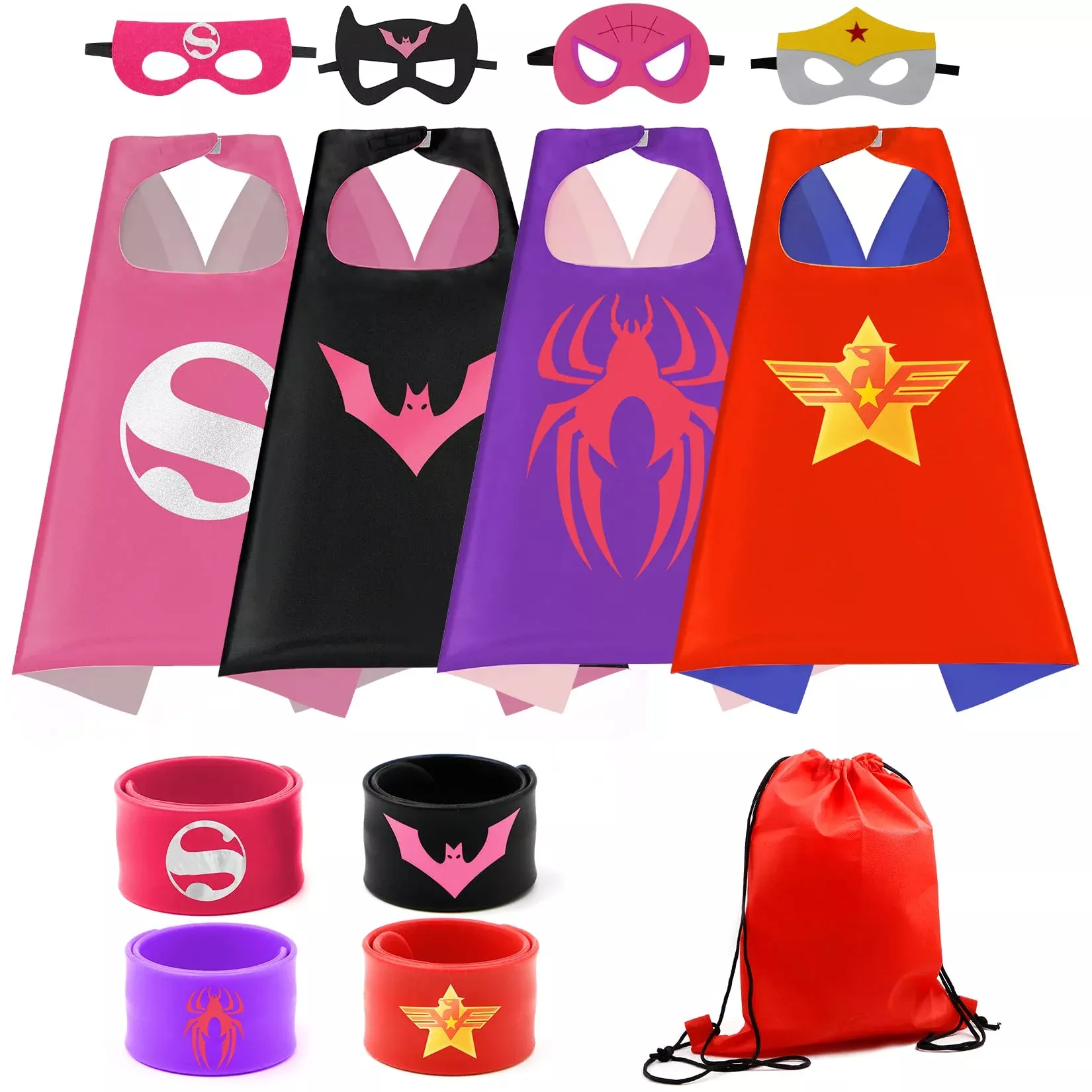 COTATERO Satin Superhero Capes Set for Kids, Red-rosa, 4