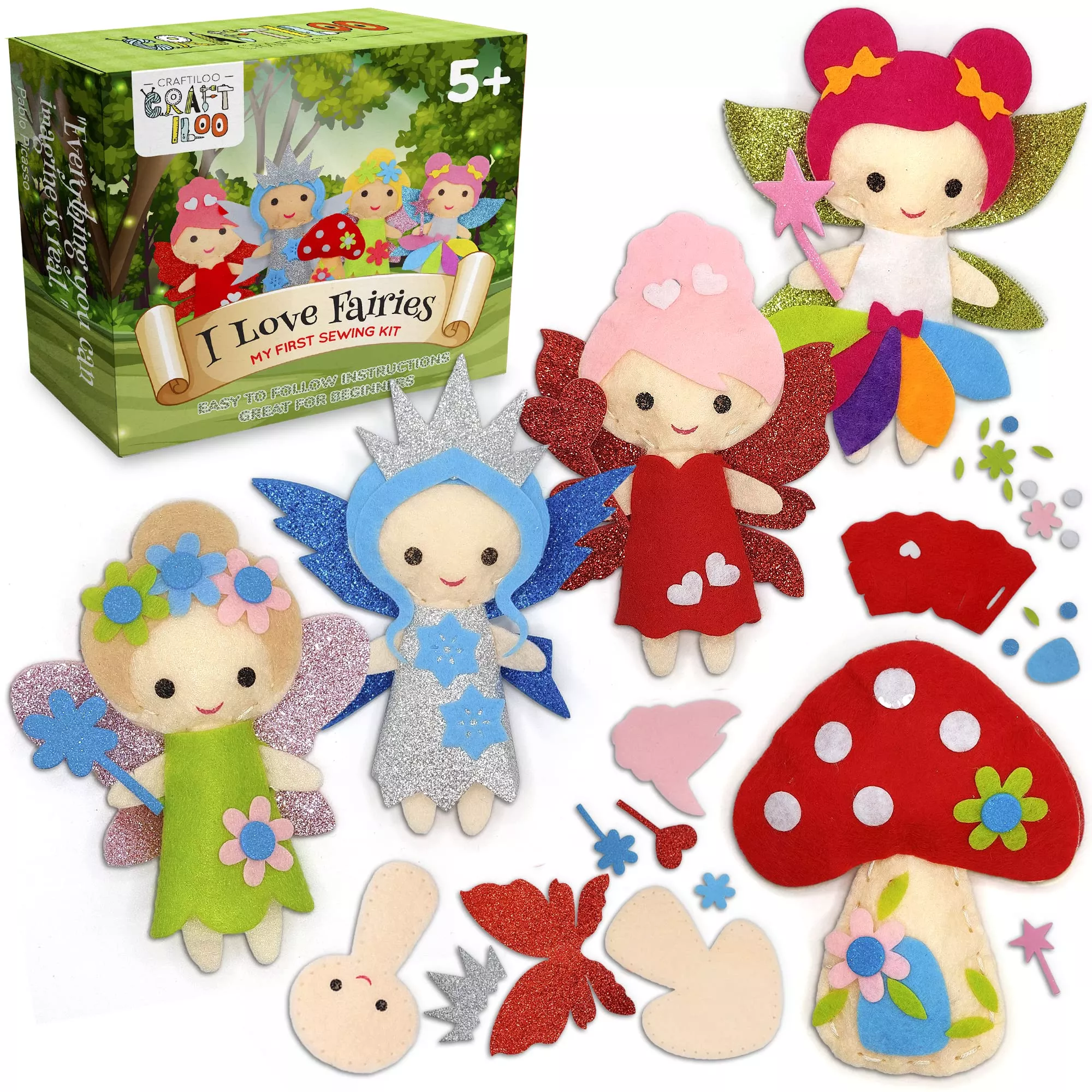 CRAFTILOO Kids Beginner Sewing Kit - 5 Fairy Projects, Multicolor