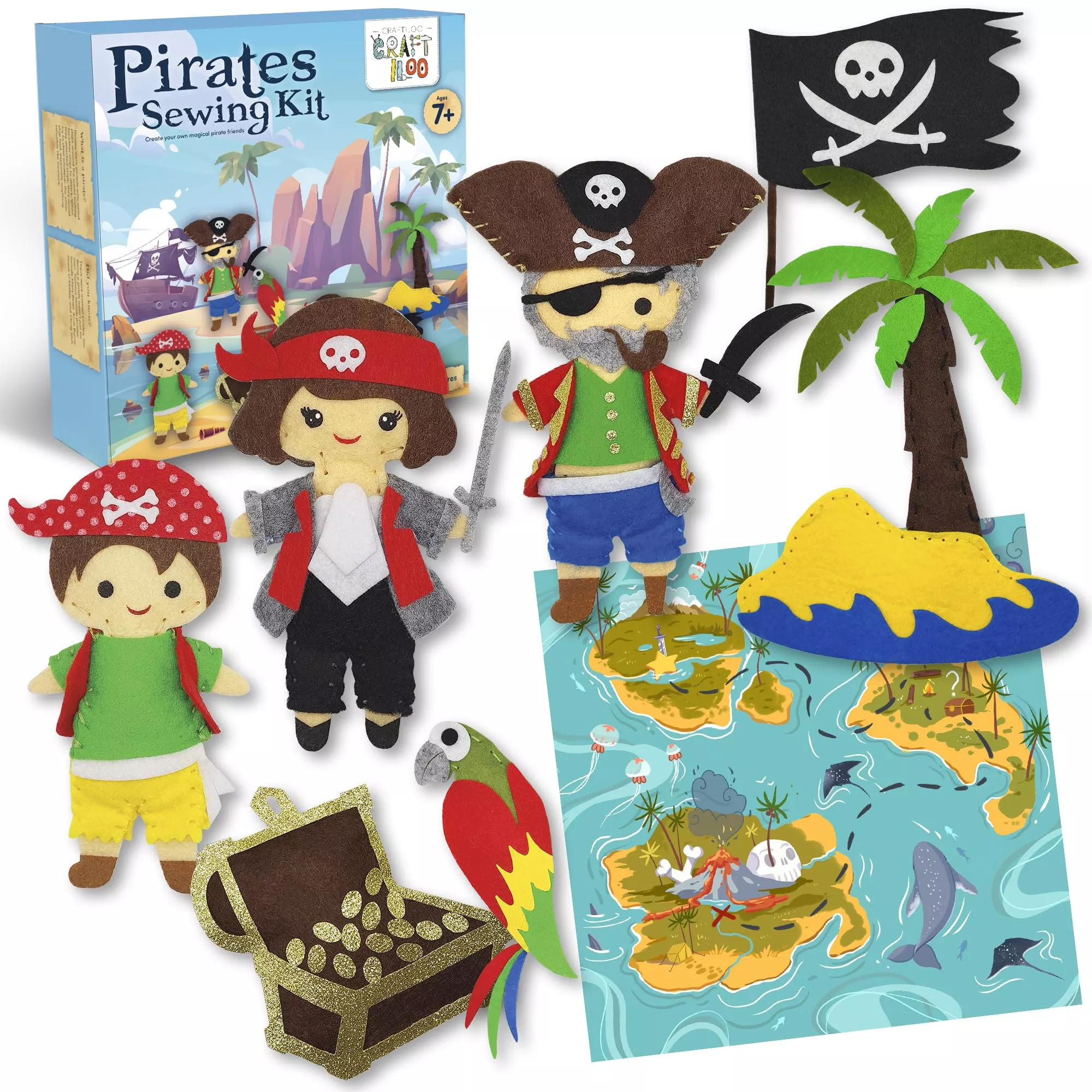 CRAFTILOO Pirates Sewing Kit for Kids 8-12, Small, Fun Craft Activity