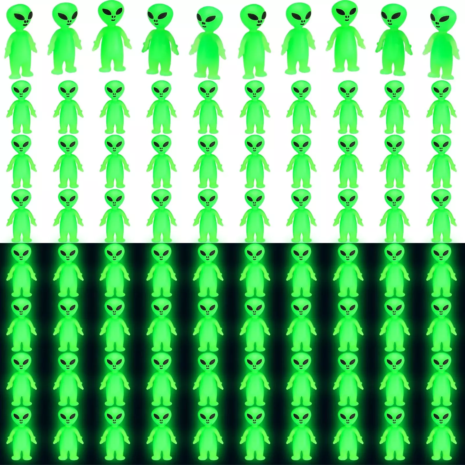 CroBlissful Glow in the Dark Alien Figurines, 50 pcs, Fluorescent