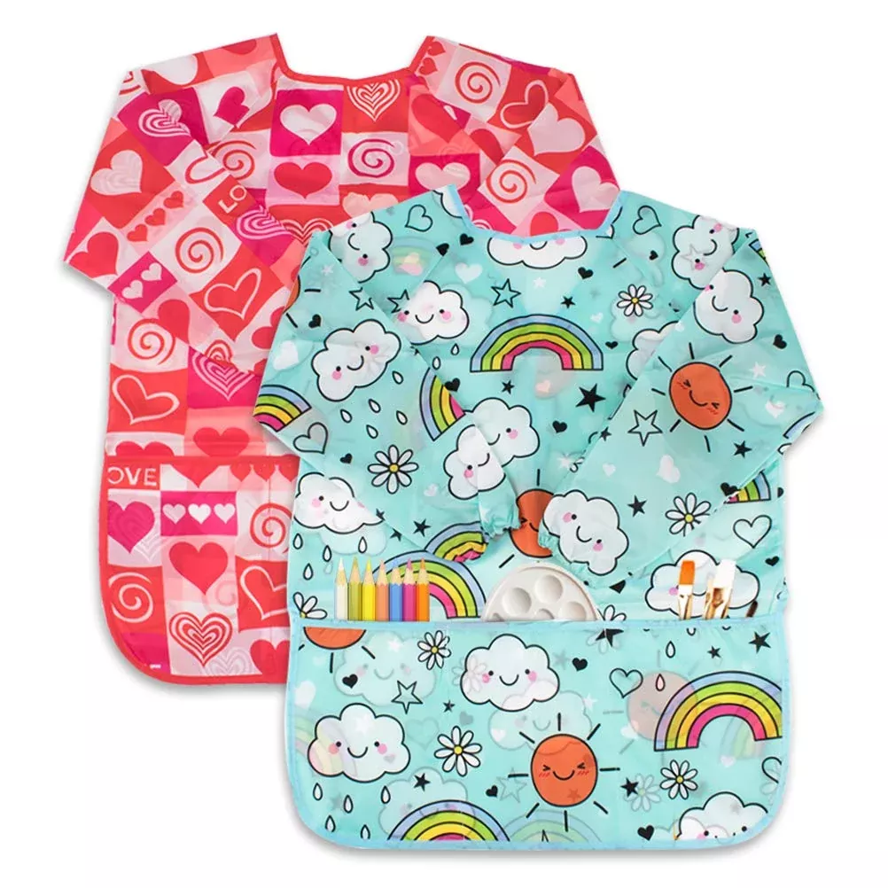 CUBACO Kids Smock Apron Long Sleeve Waterproof Medium Paint Splatter