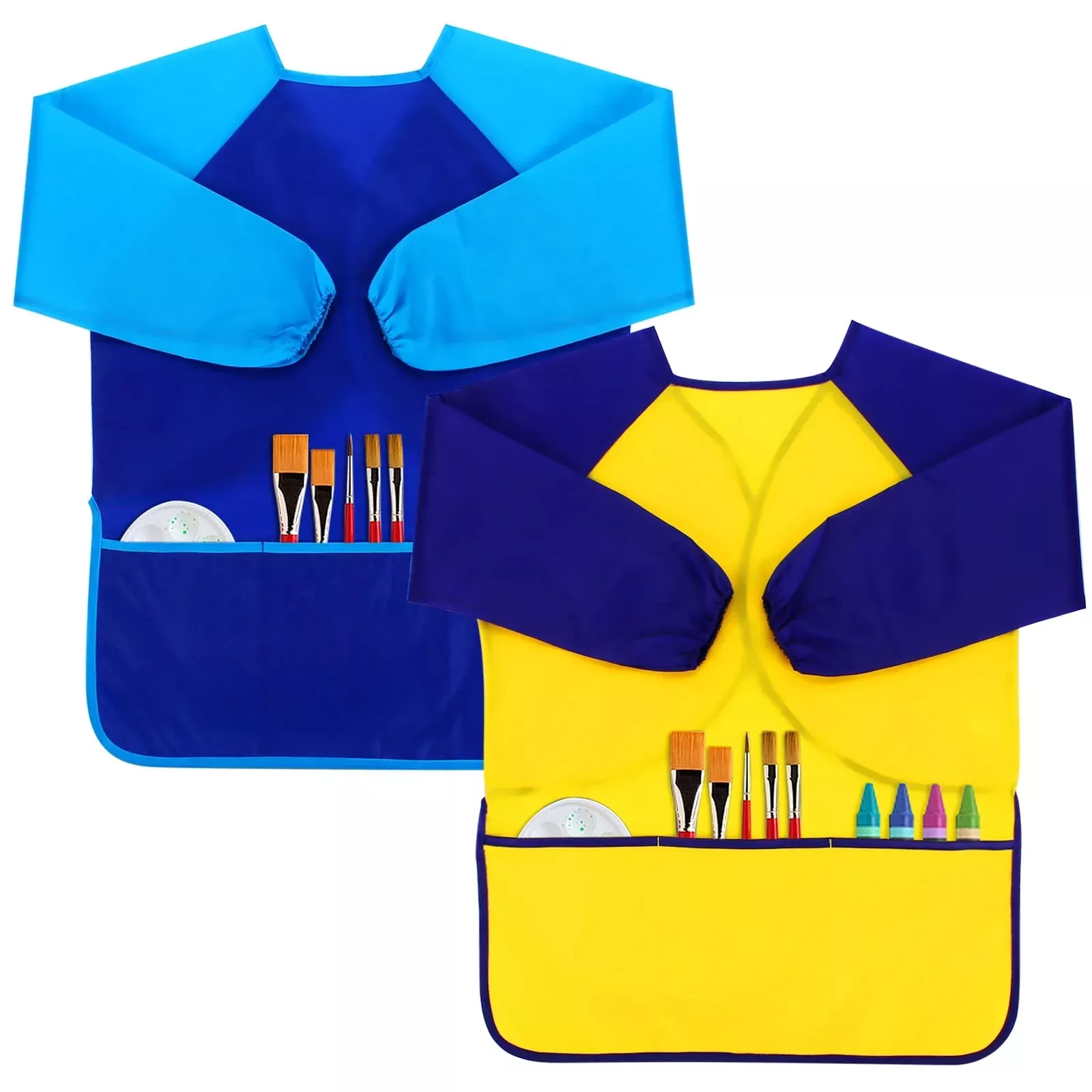 CUBACO Waterproof Kids Smock Apron for Ages 3-8, Blue & Yellow