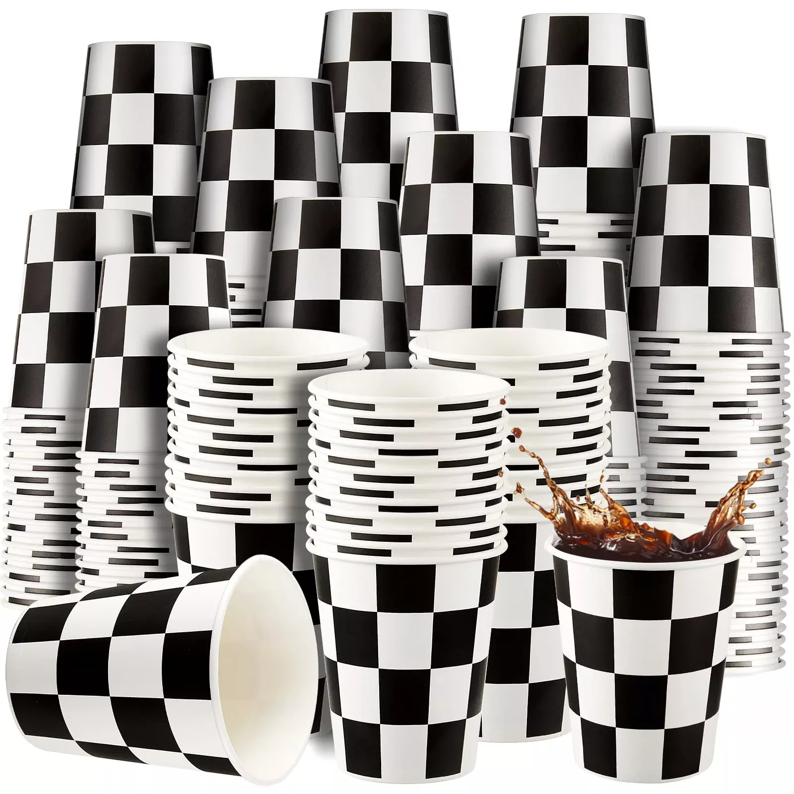 Cunhill Checkered Party Cups 9oz Black/White 100 Pack Disposable