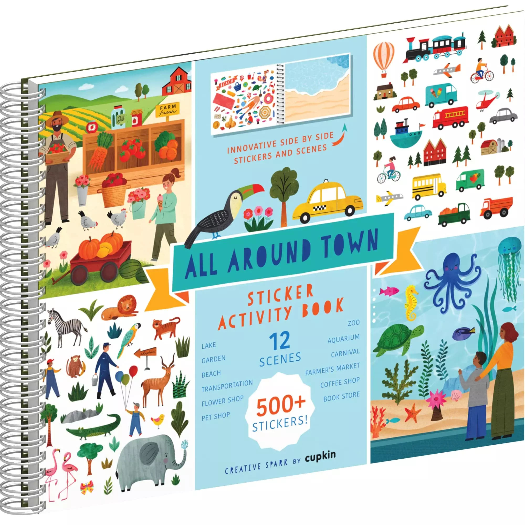 CUPKIN Sticker Book for Kids, Blue, Spiral Binding, 500+ Stickers