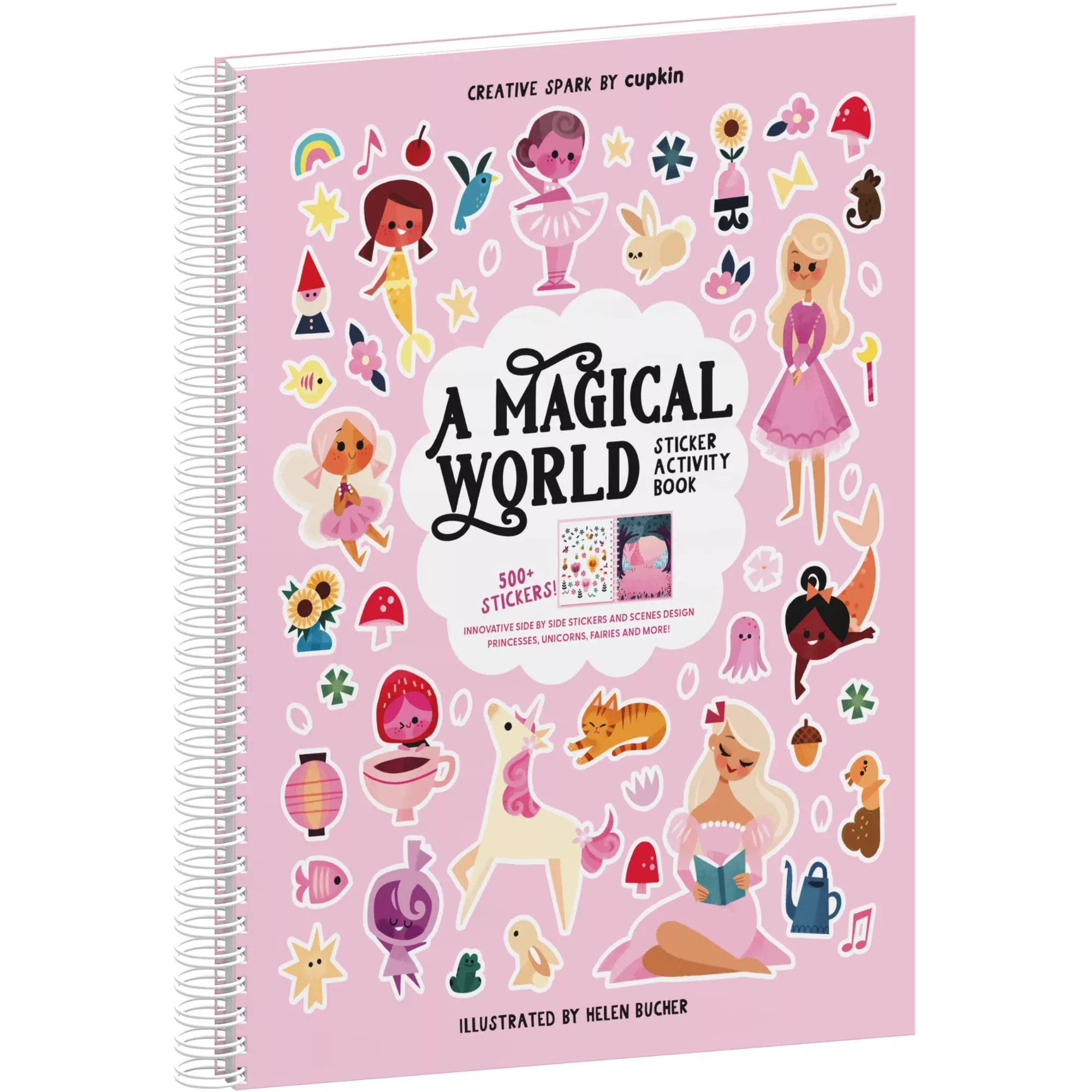 CUPKIN Sticker Book for Kids - Pink Spiral Binding, 500+ Stickers