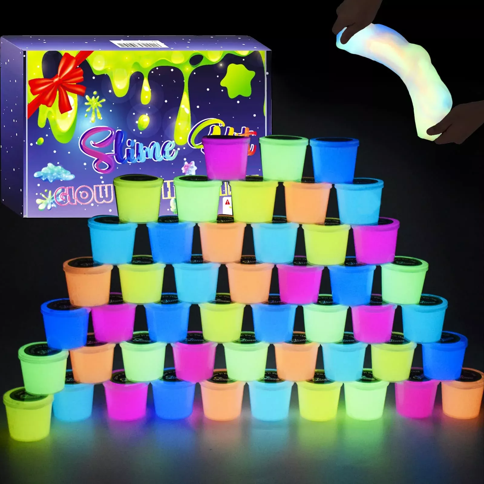 D'ALBA Glow in the Dark Slime Pack, 48 Containers, Galaxy Color