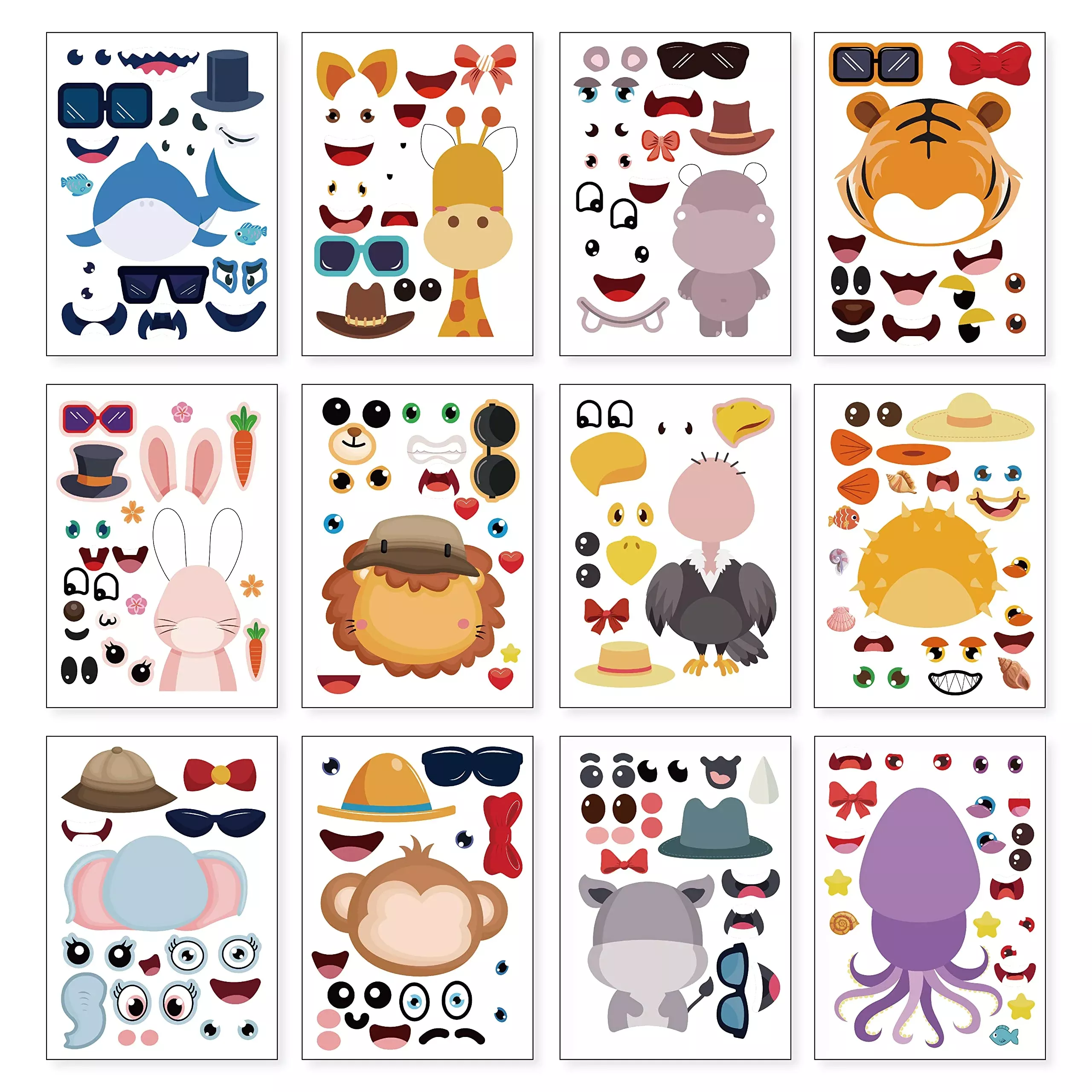 DaiUni Animal Stickers for Kids, 24 Sheets, Zoo Animals, Creative Fun