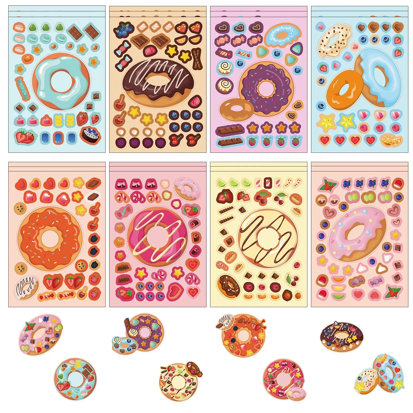 DaiUni Dessert Stickers for Kids, Donut Design, 24 Sheets