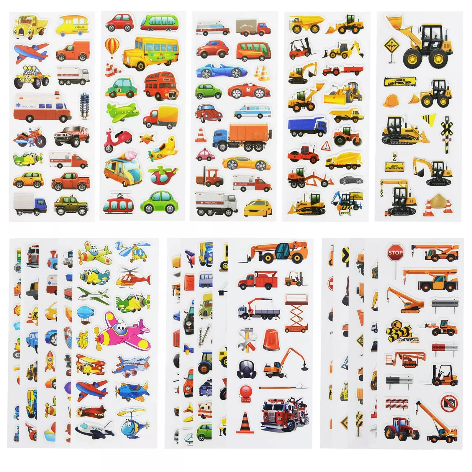 DaiUni Kids Stickers Variety Pack - 24 Sheets, Transportation Design