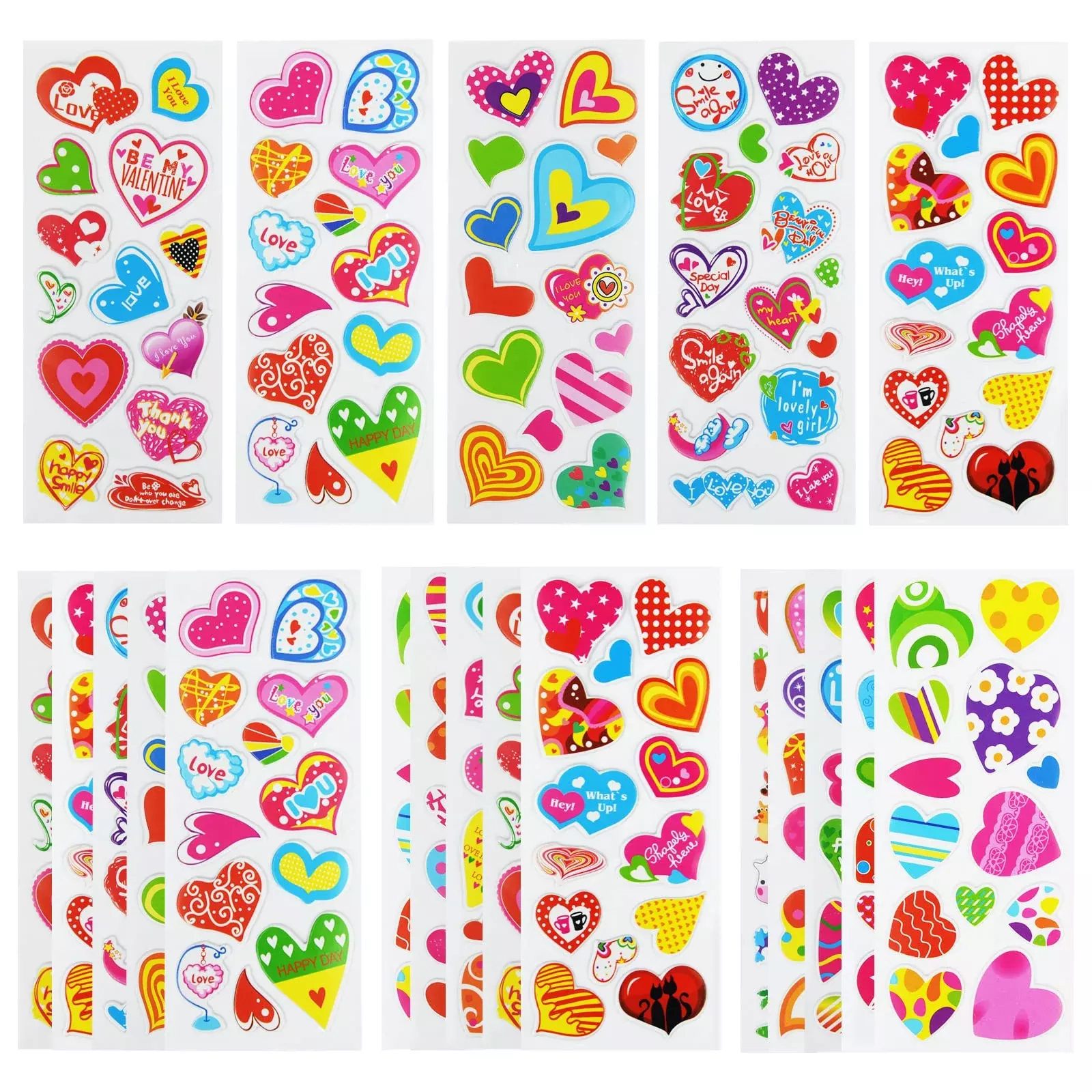 DaiUni Kids Stickers Variety Pack Hearts 24 Sheets Non-Toxic Foam