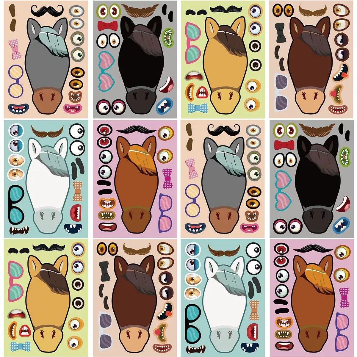 DaiUni Make Your Own Horse Stickers, 24 Sheets, Vinyl, Creative Fun