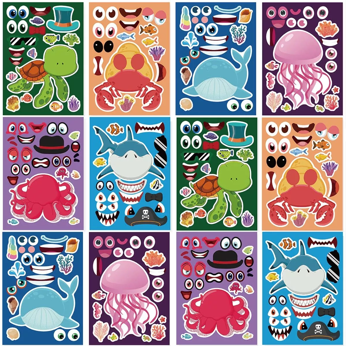 DaiUni Sea Animals Stickers, 24 Sheets, Creative DIY Fun for Kids