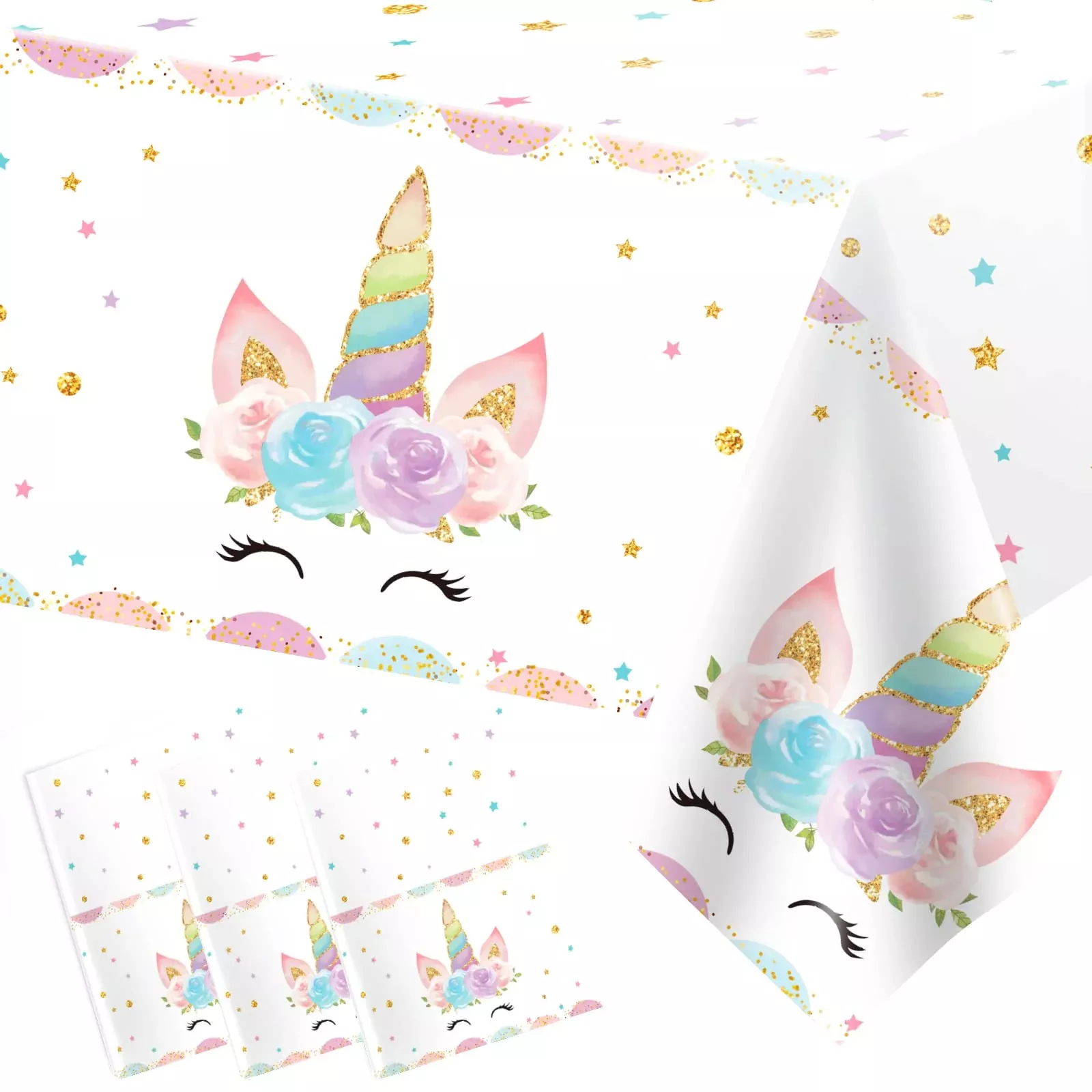 DaiUni Unicorn Birthday Tablecloths, 54" x 108", 3 Pack