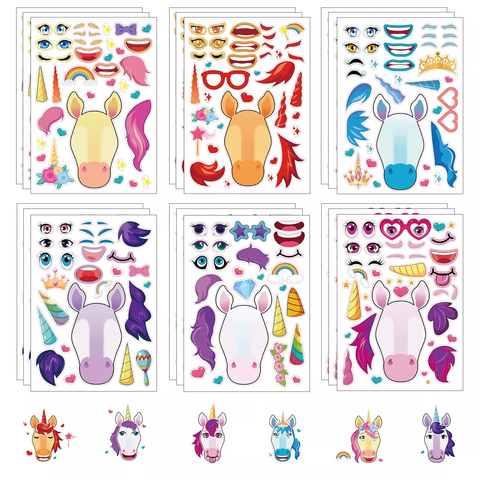 DaiUni Unicorn Stickers for Kids - 24 Sheets, 6 Designs, Vinyl