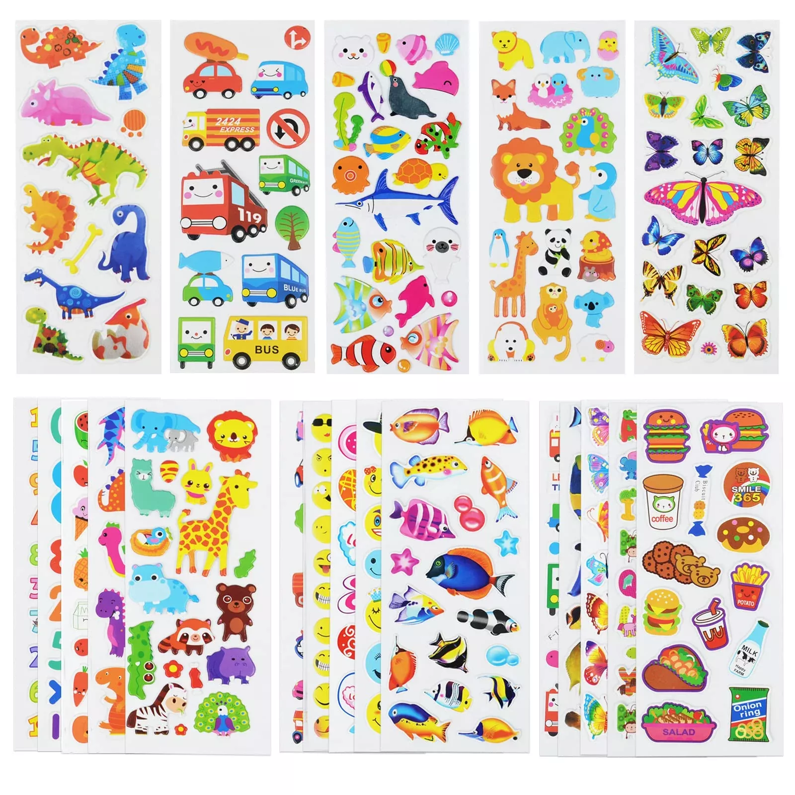 DaiUni Variety Pack Stickers - Multicolor, 24 Sheets, Non-Toxic Foam