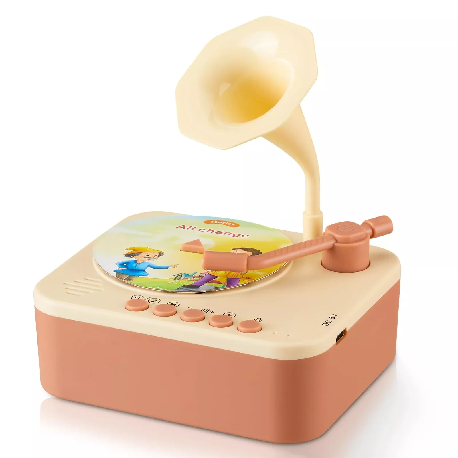 DANGKAEN Educational Toy Phonograph, Small, Cozy Brown, 99 Cards