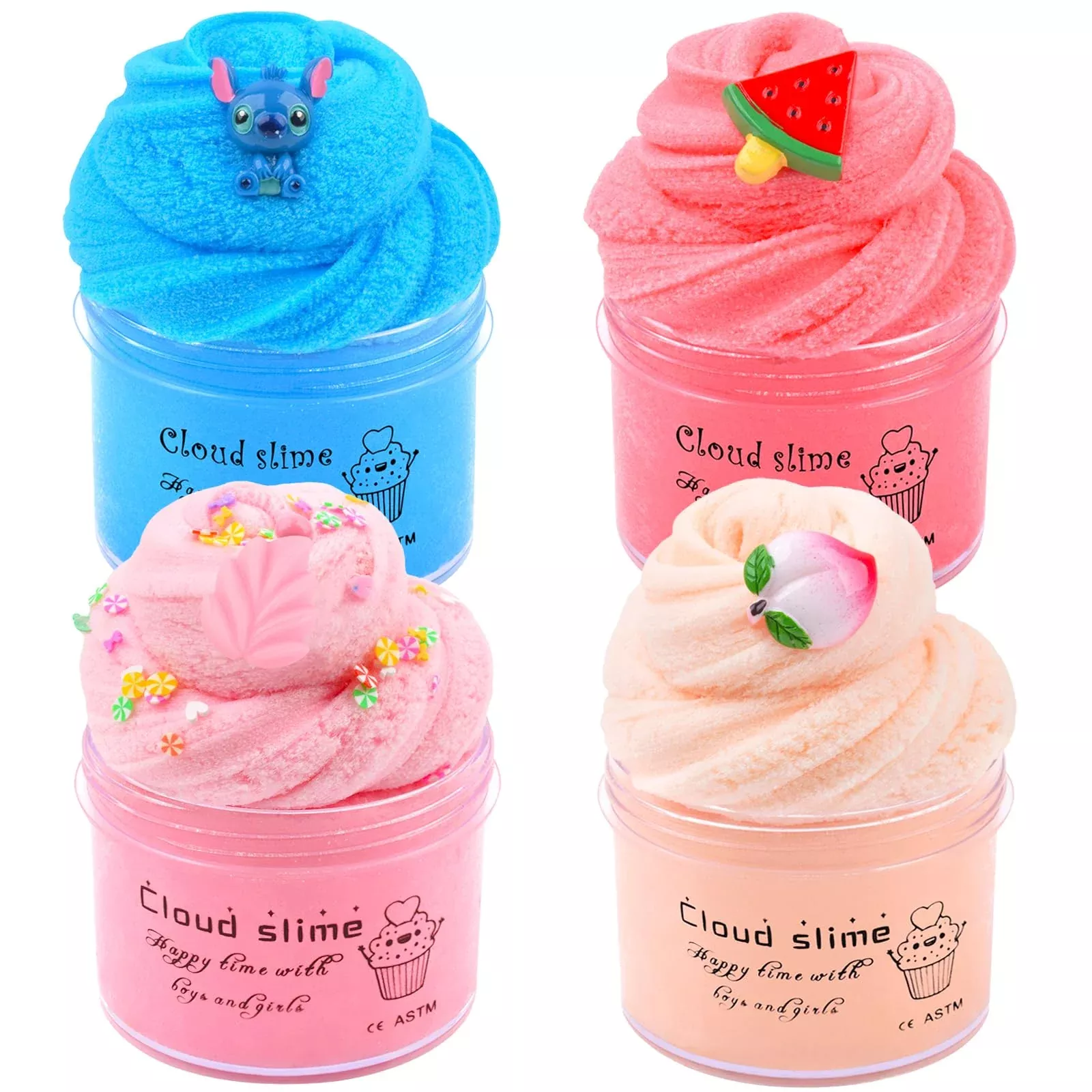 Dauwiaow 4 Pack Cloud Slime Kit, Including Blue, Red, Pink, Apricot Sl