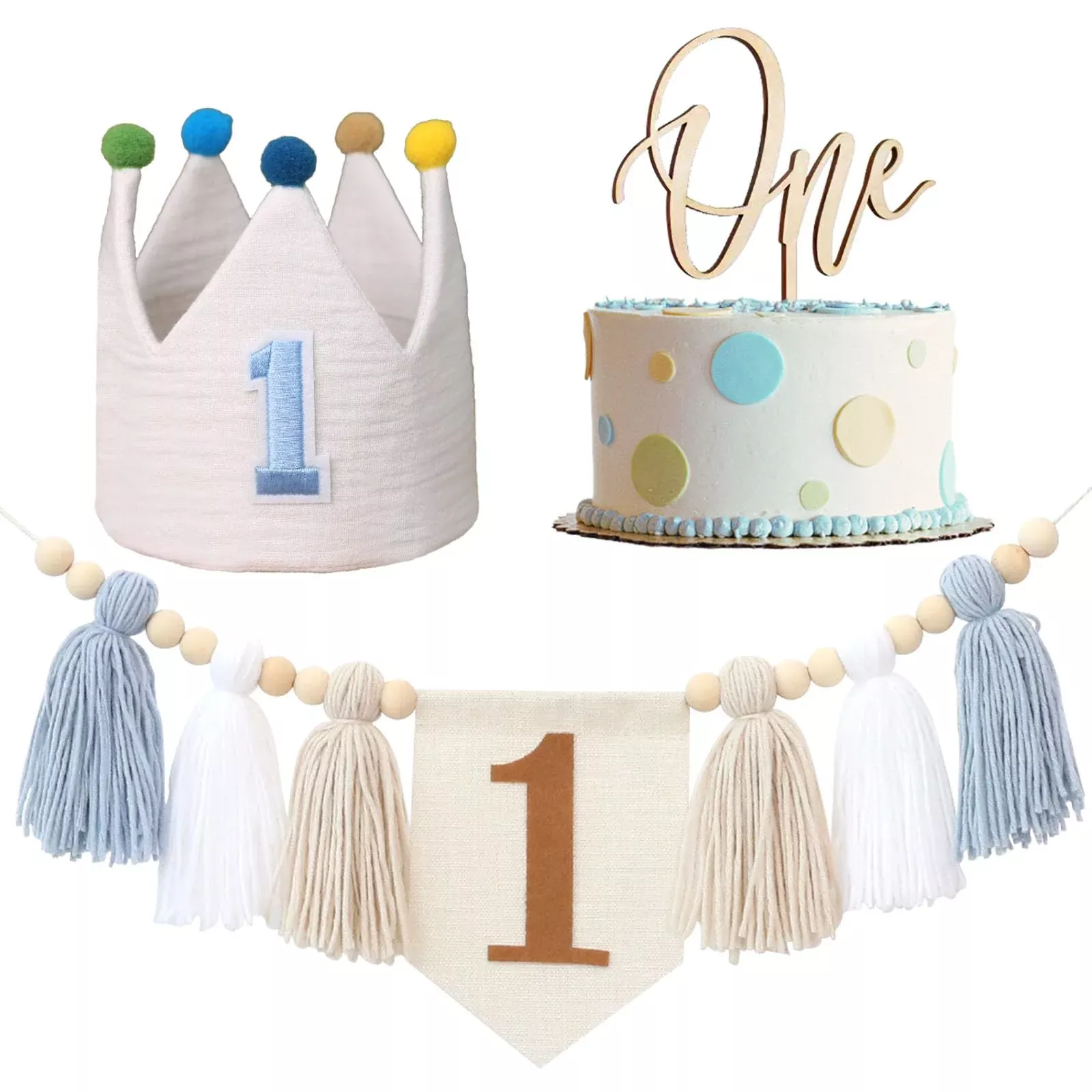 DCJHFJ Highchair Banner Set for 1st Birthday, White and Blue, Includes