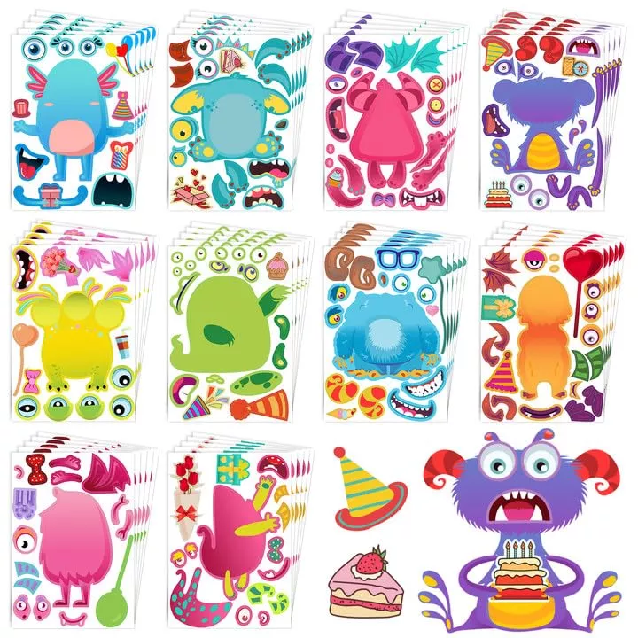 Dcuminkel Monster Stickers Pack for Kids, Colorful, 50 Stickers