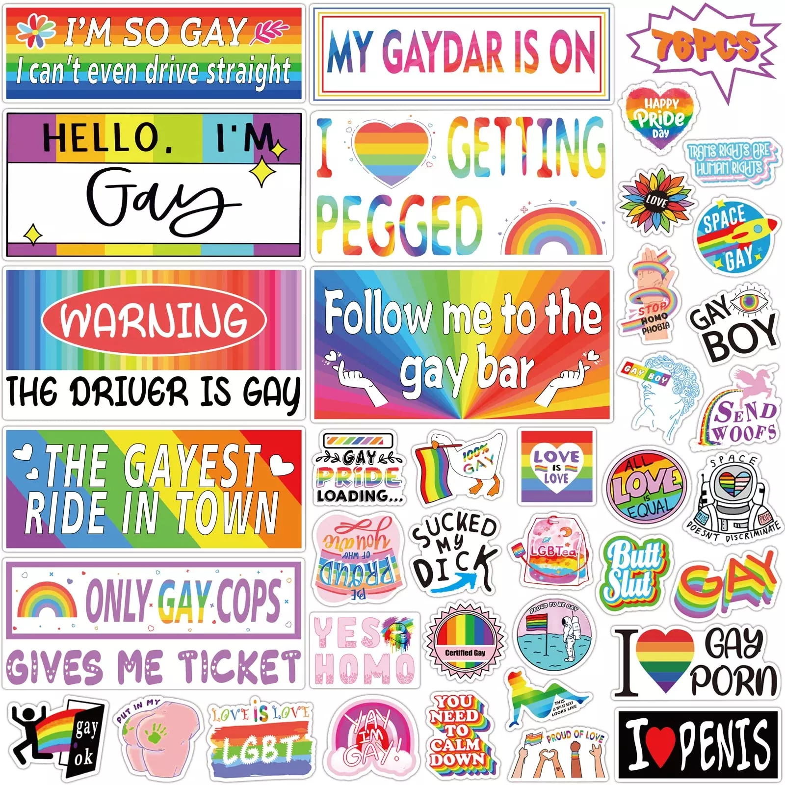 DeaDamHaDa Funny Bumper Stickers Pack of 76 Colorful Prank Stick