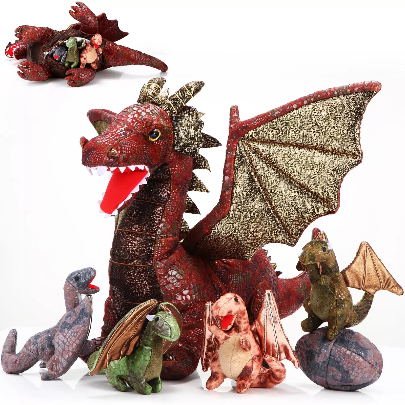 Deekin Dragon Toy Set - 7 Pcs Plush Dinosaur Stuffed Animals with Eggs