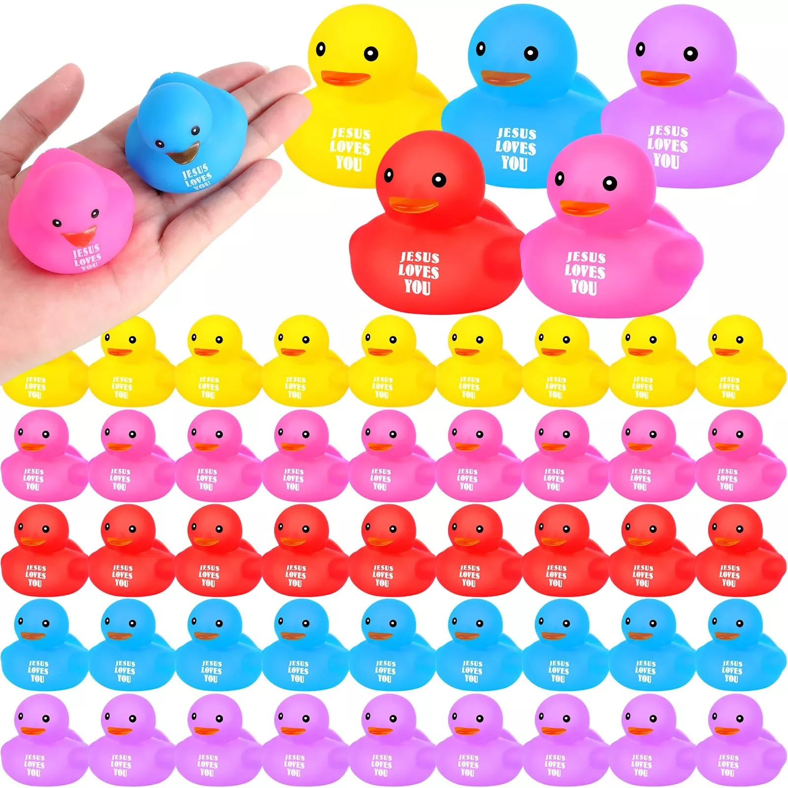 Deekin Jesus Loves Rubber Ducks 60 Pack 2.17 Inch Multi-Color